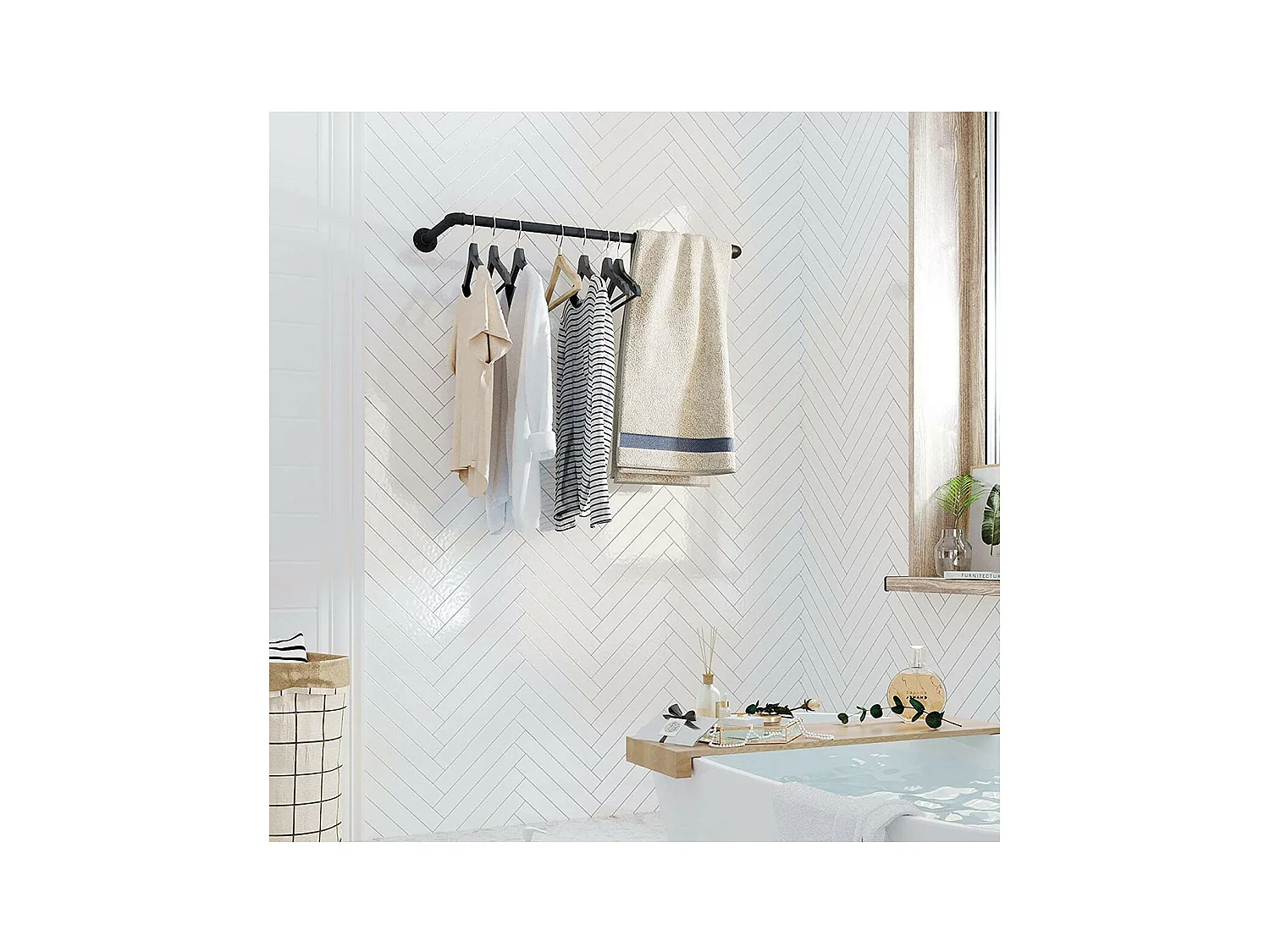 Set aus 2 schwarzen Wandhaken für Kleidung - L92 x T30 cm