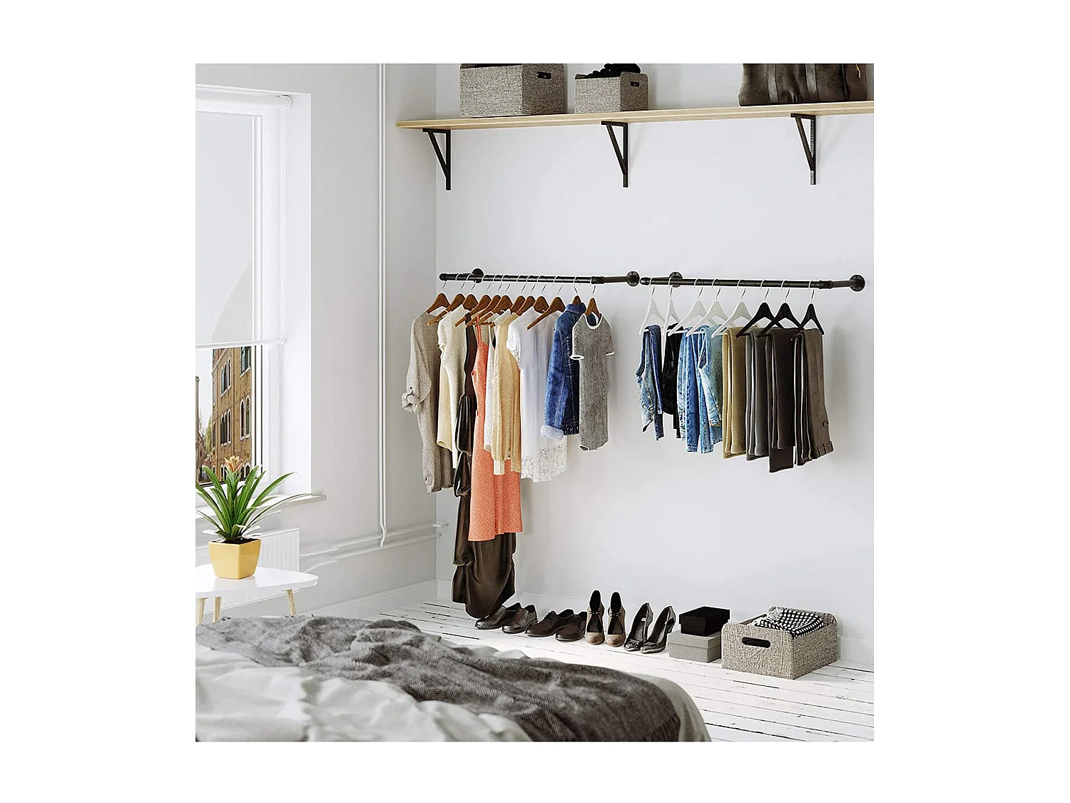 Ensemble de 2 patères murales noires pour vêtements - L92 x P30 cm