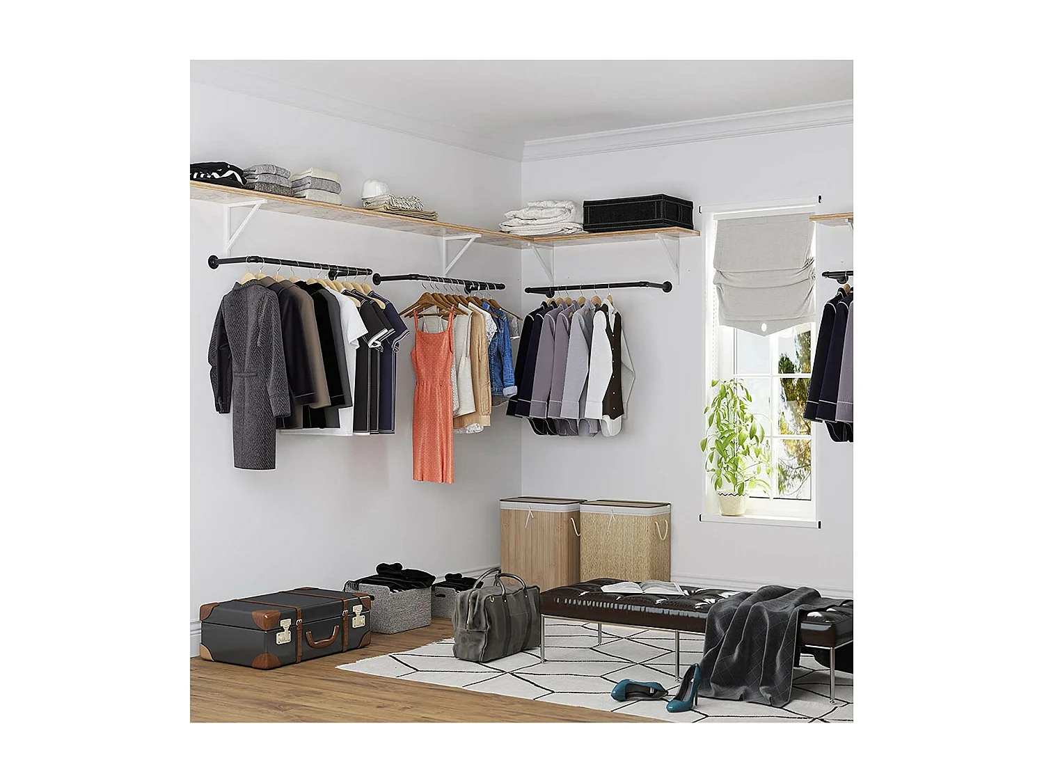 Ensemble de 2 patères murales noires pour vêtements - L92 x P30 cm