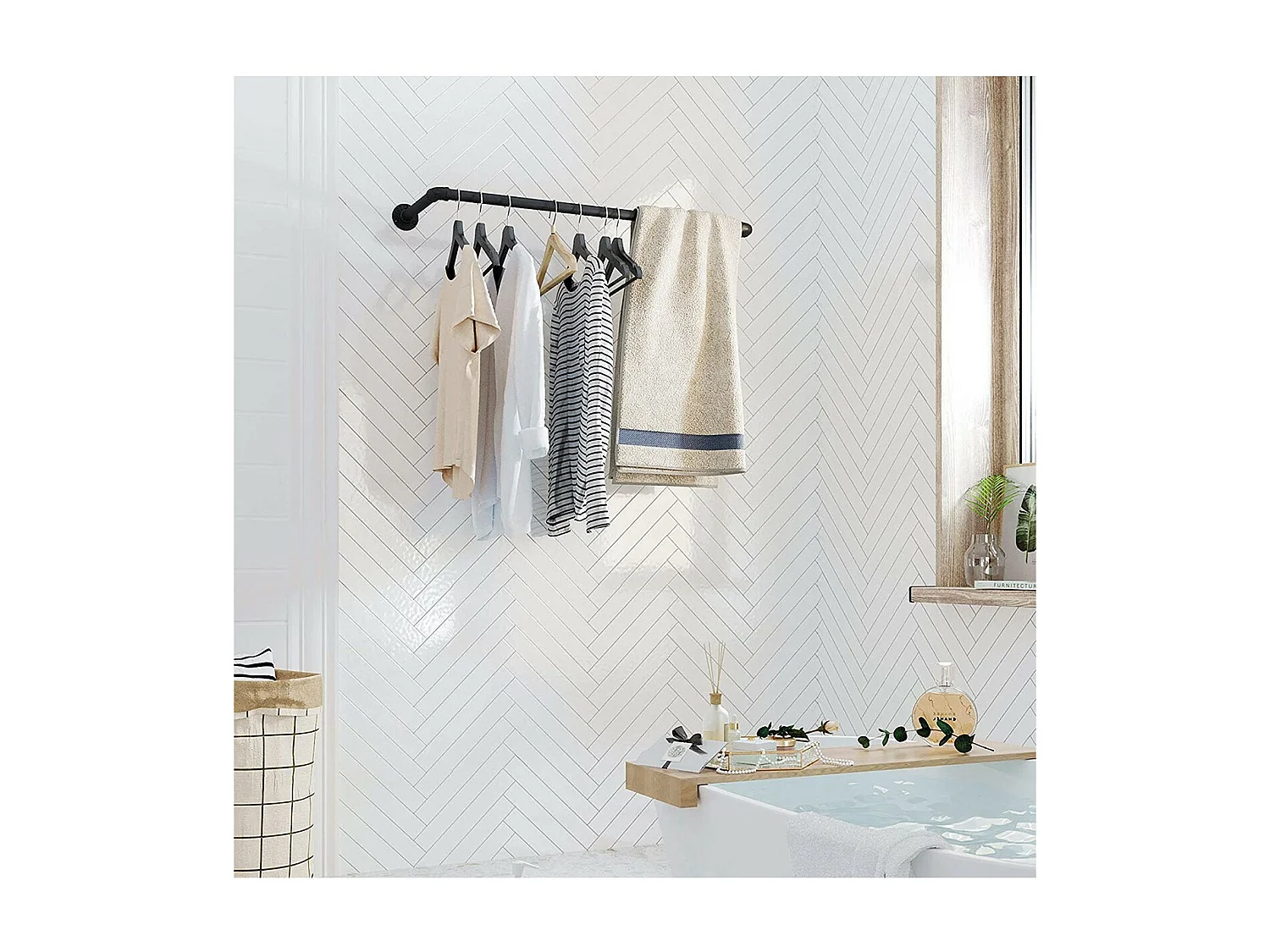 Ensemble de 2 patères murales noires pour vêtements - L92 x P30 cm