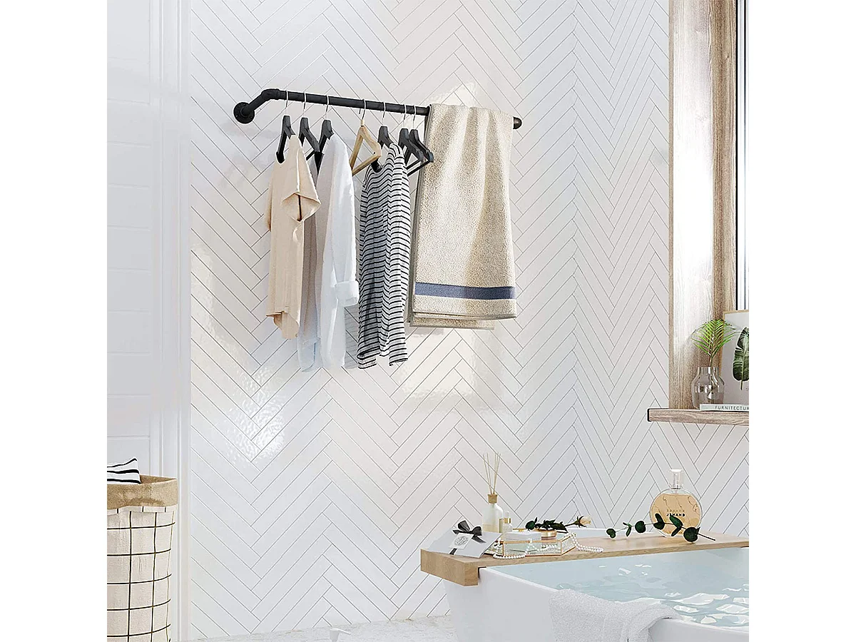 Ensemble de 2 patères murales noires pour vêtements - L92 x P30 cm