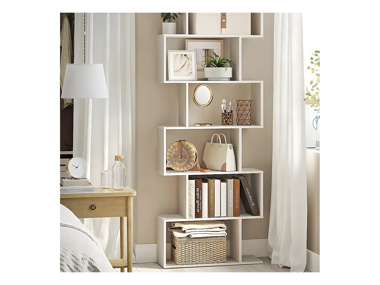 Witte boekenkast met 6 niveaus - L70 x H190,5 cm