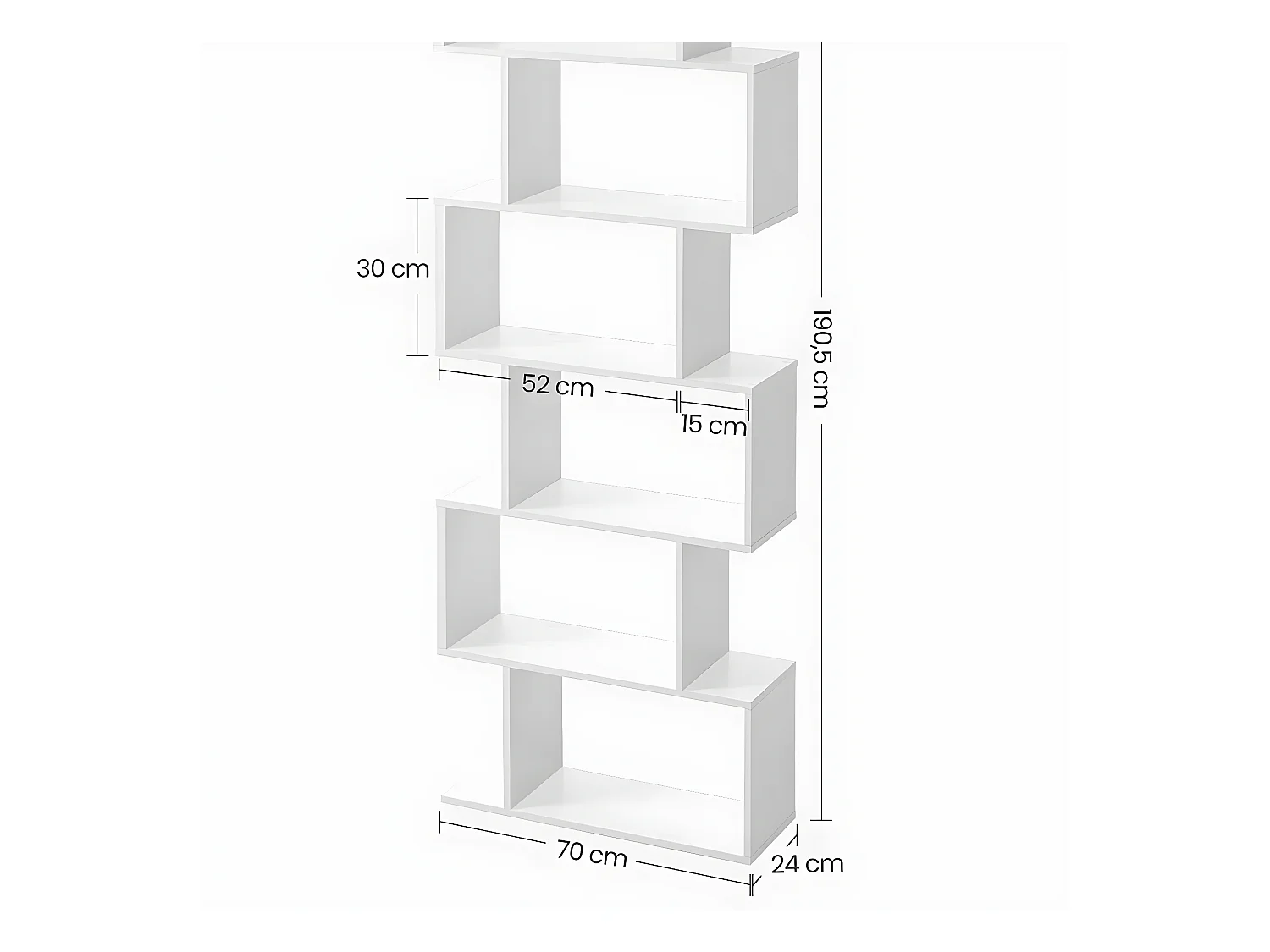 Witte boekenkast met 6 niveaus - L70 x H190,5 cm