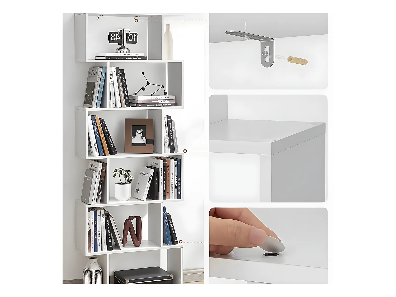 Witte boekenkast met 6 niveaus - L70 x H190,5 cm