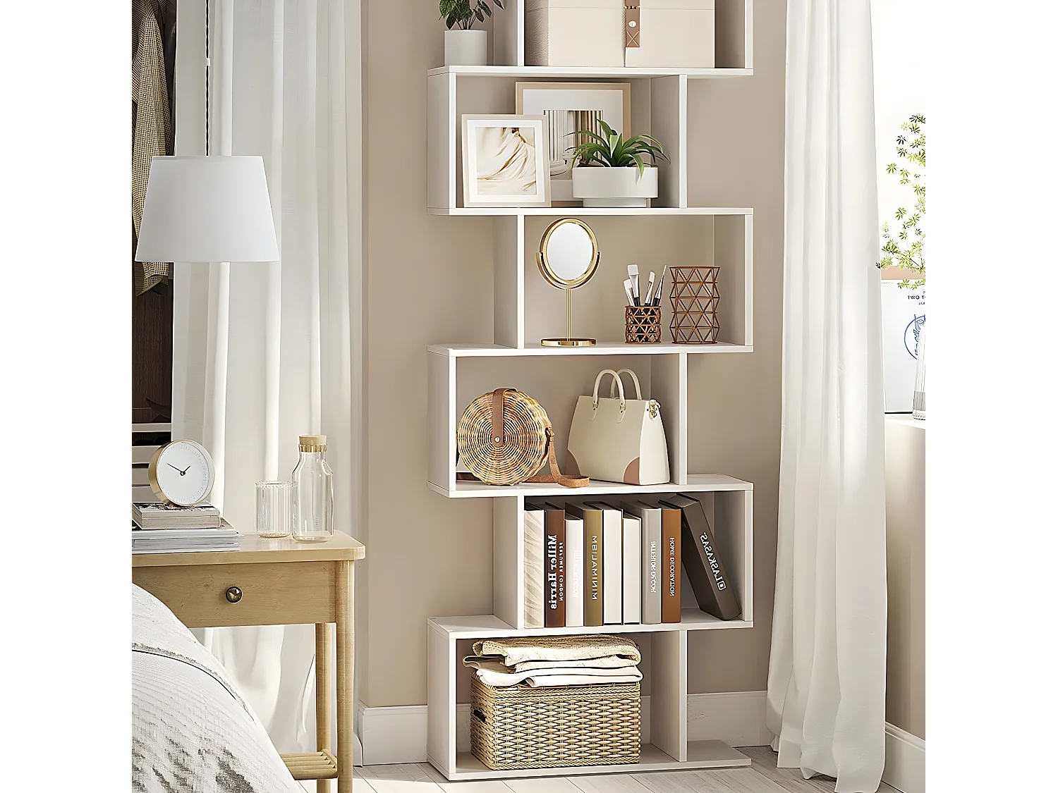 Bibliothèque blanche à 6 niveaux - L70 x H190,5 cm