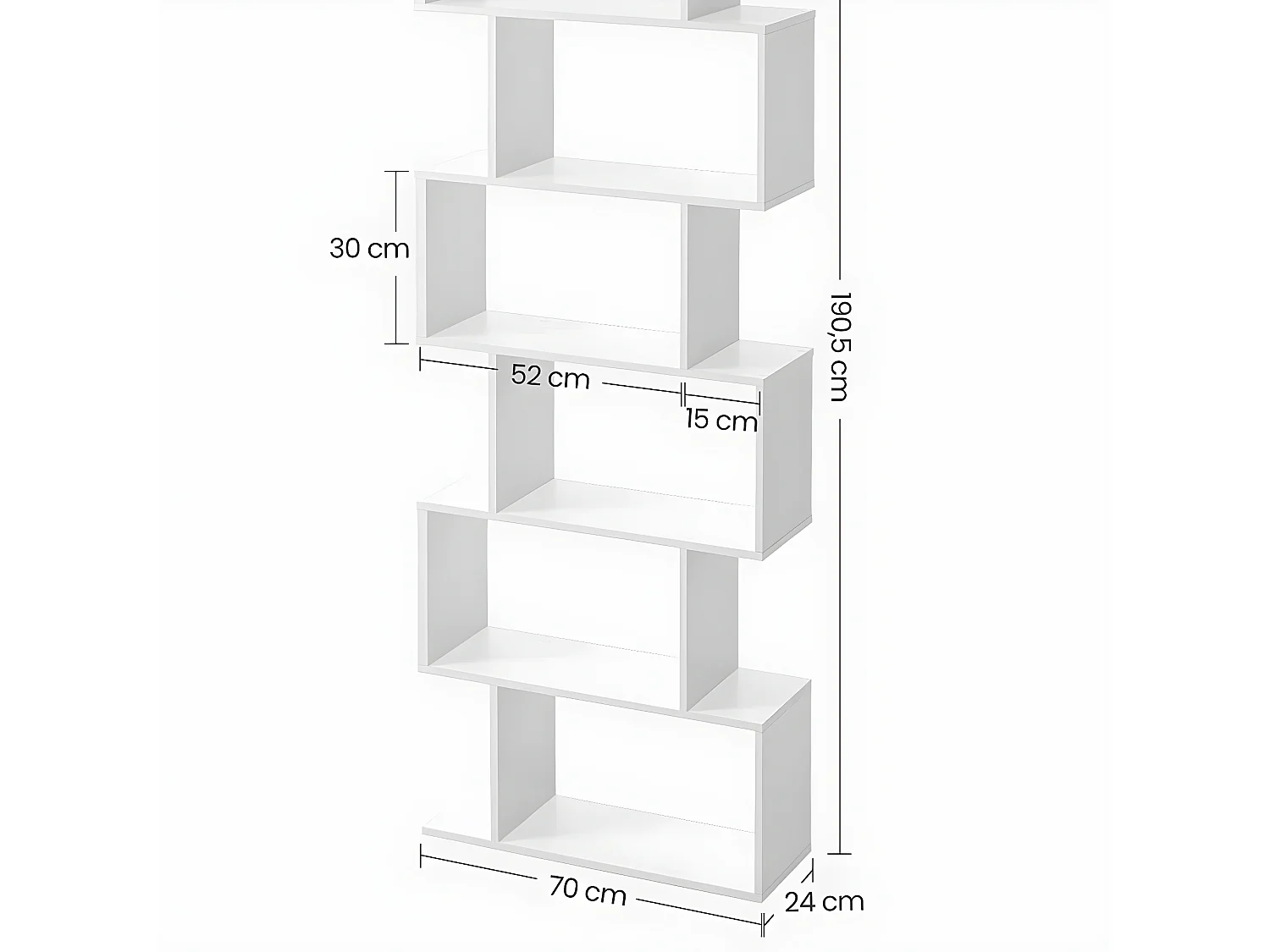 Bibliothèque blanche à 6 niveaux - L70 x H190,5 cm
