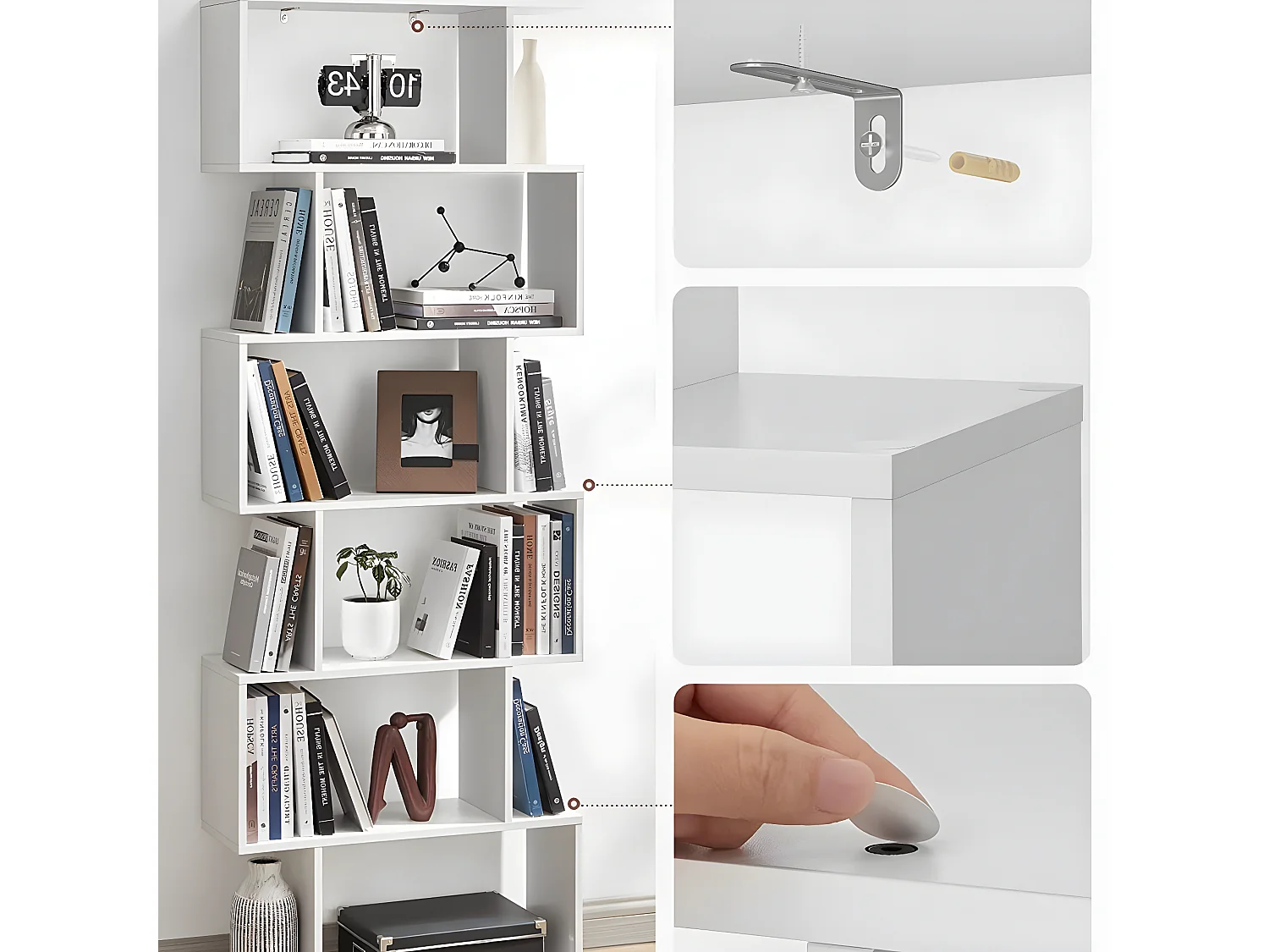 Bibliothèque blanche à 6 niveaux - L70 x H190,5 cm