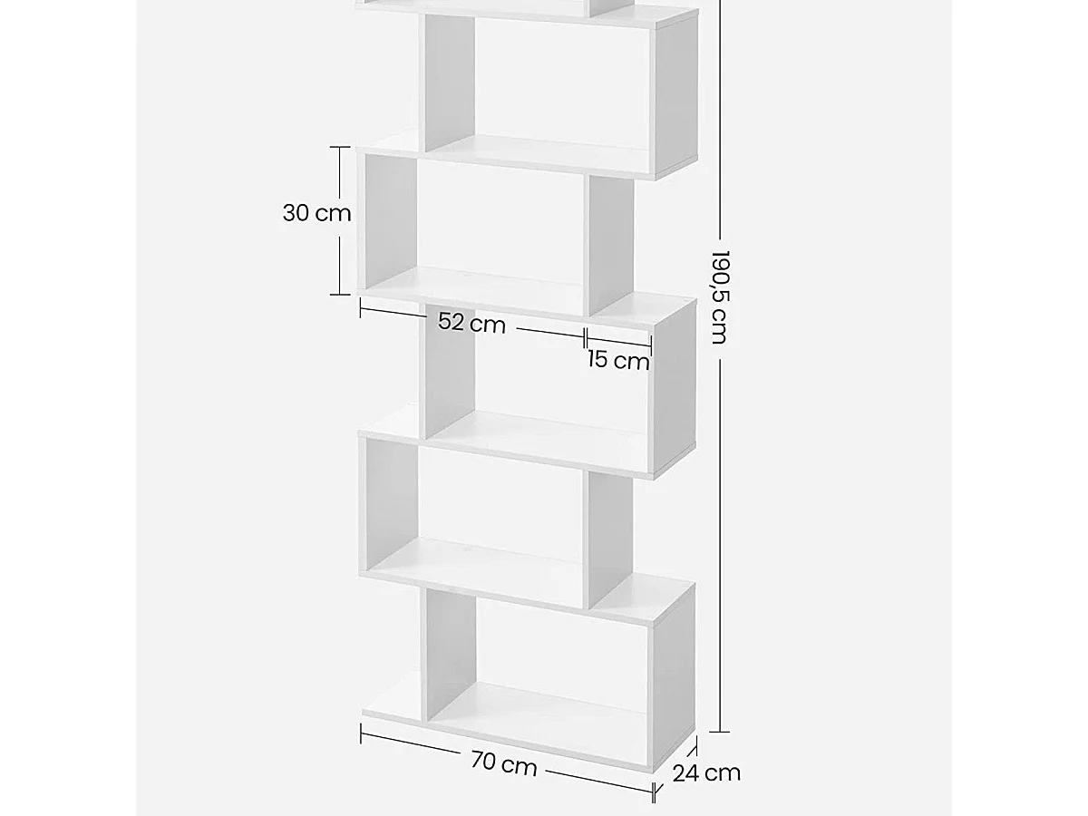 Weißes Bücherregal mit 6 Regalebenen - L70 x H190,5 cm