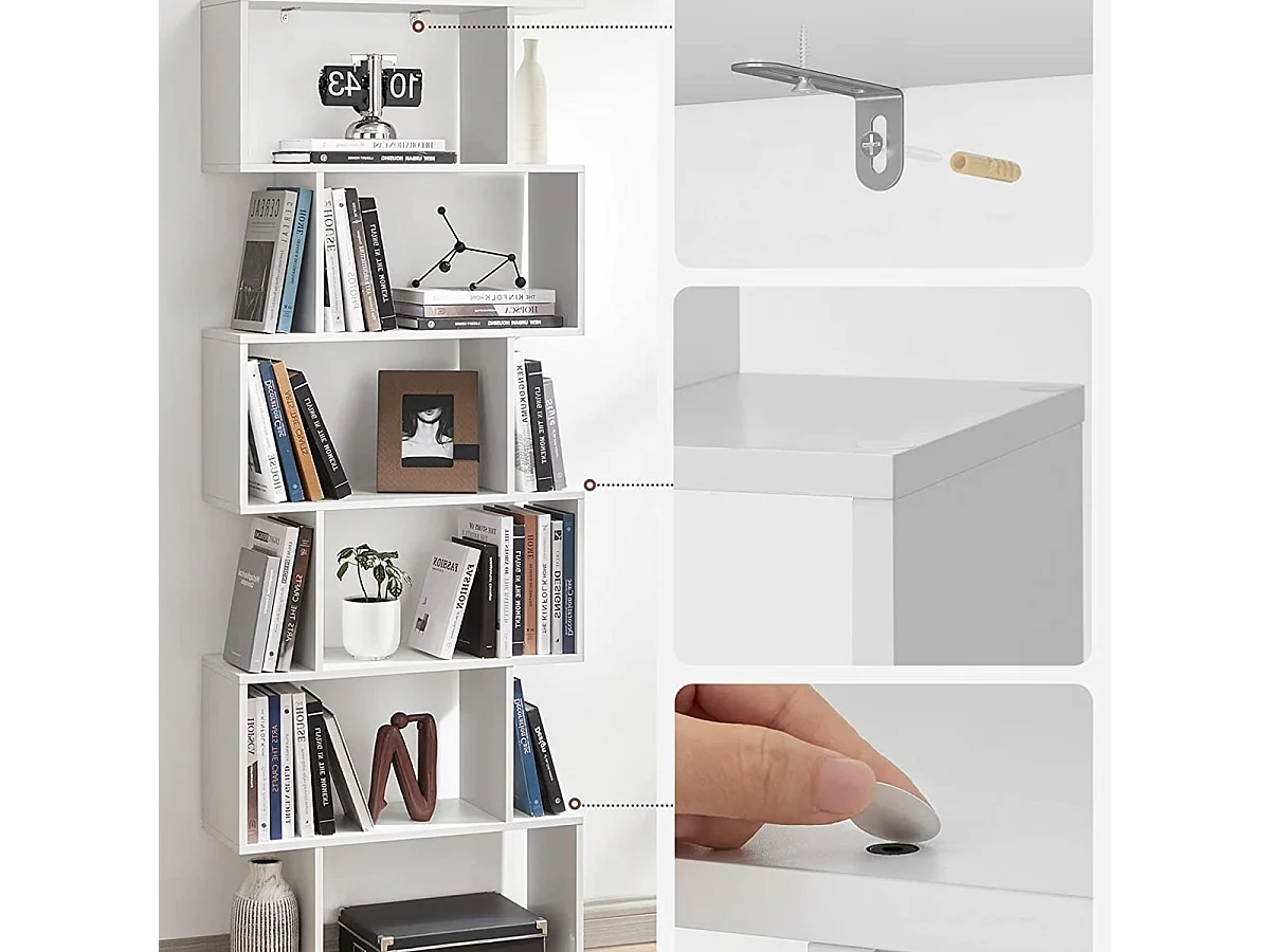 Weißes Bücherregal mit 6 Regalebenen - L70 x H190,5 cm