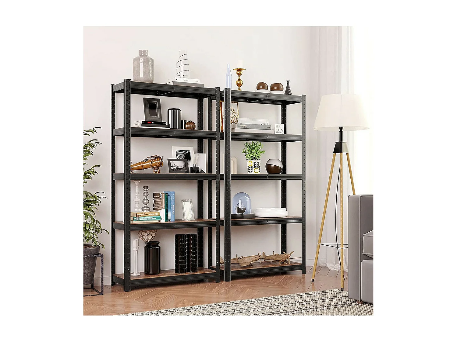 Aufbewahrungsregal im Industrial-Stil aus schwarzem Metall - L75 x H150 cm