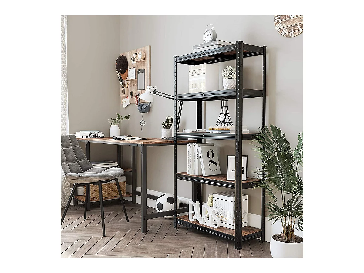 Etagère de rangement industrielle en métal noir avec niveaux réglables - L75 x H150 cm