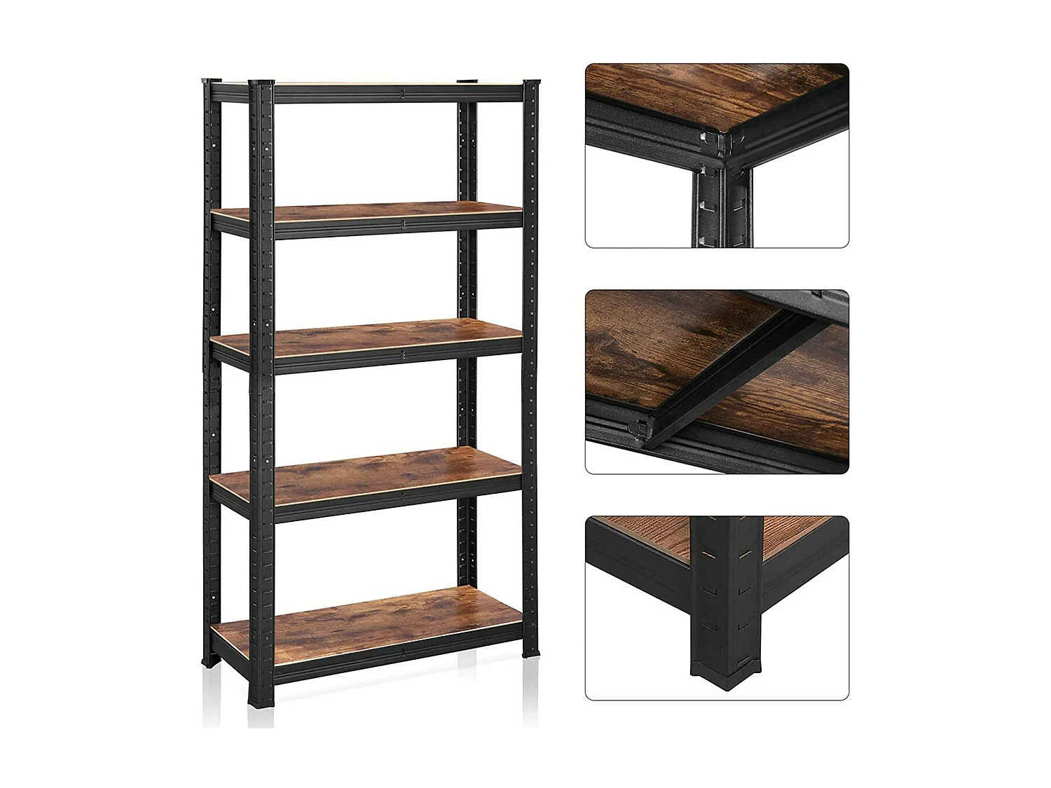 Etagère de rangement industrielle en métal noir avec niveaux réglables - L75 x H150 cm