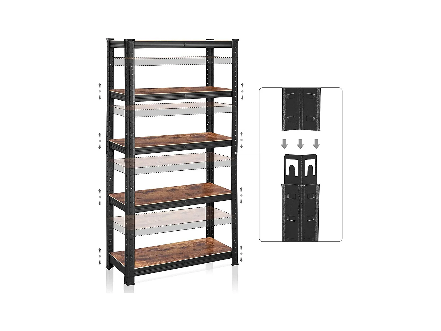 Etagère de rangement industrielle en métal noir avec niveaux réglables - L75 x H150 cm
