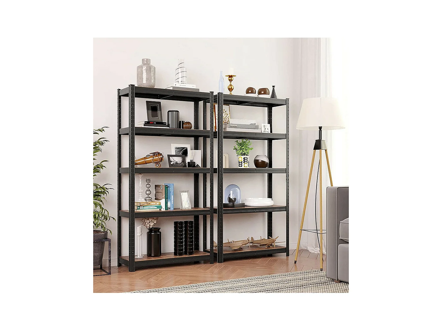 Etagère de rangement industrielle en métal noir avec niveaux réglables - L75 x H150 cm