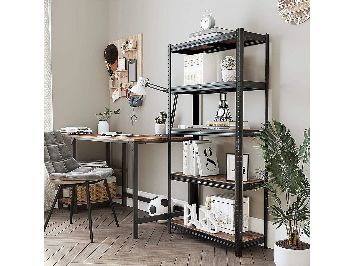 Etagère de rangement industrielle en métal noir avec niveaux réglables - L75 x H150 cm