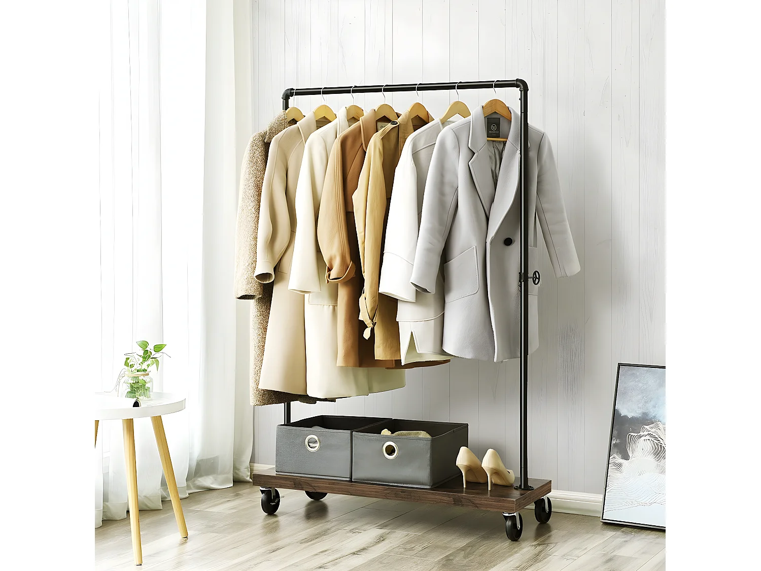 Kleiderständer auf Rädern mit Rohren aus schwarzem Metall - H162 cm