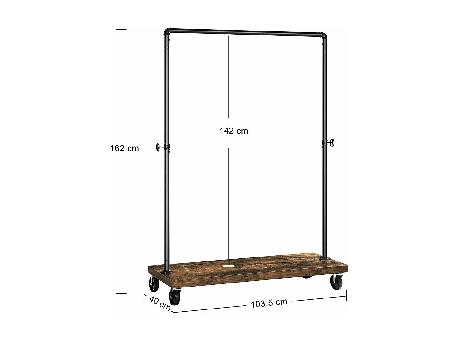Kleiderständer auf Rädern mit Rohren aus schwarzem Metall - H162 cm
