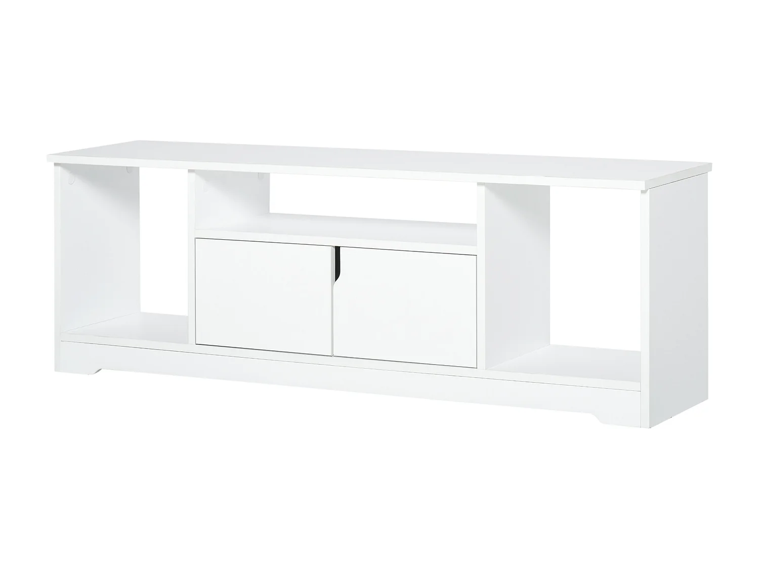Meuble TV banc TV design contemporain - 3 niches, placard double porte - dim. 120L x 30l x 41H cm - panneaux particules blanc