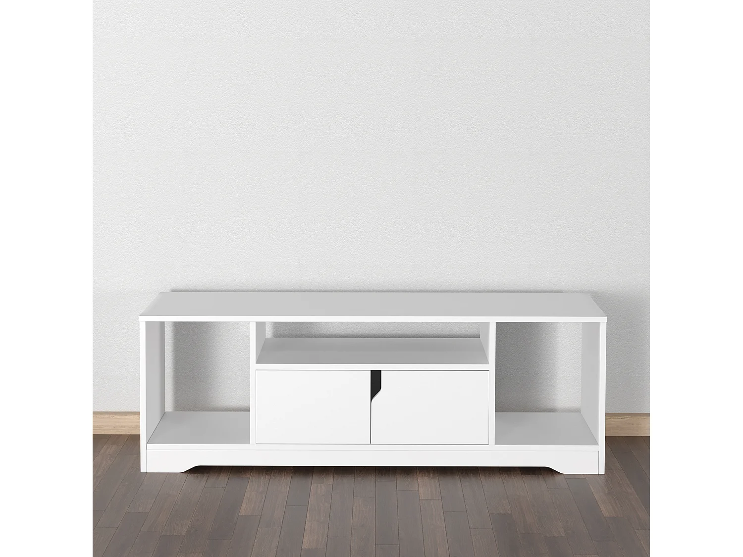Meuble TV banc TV design contemporain - 3 niches, placard double porte - dim. 120L x 30l x 41H cm - panneaux particules blanc