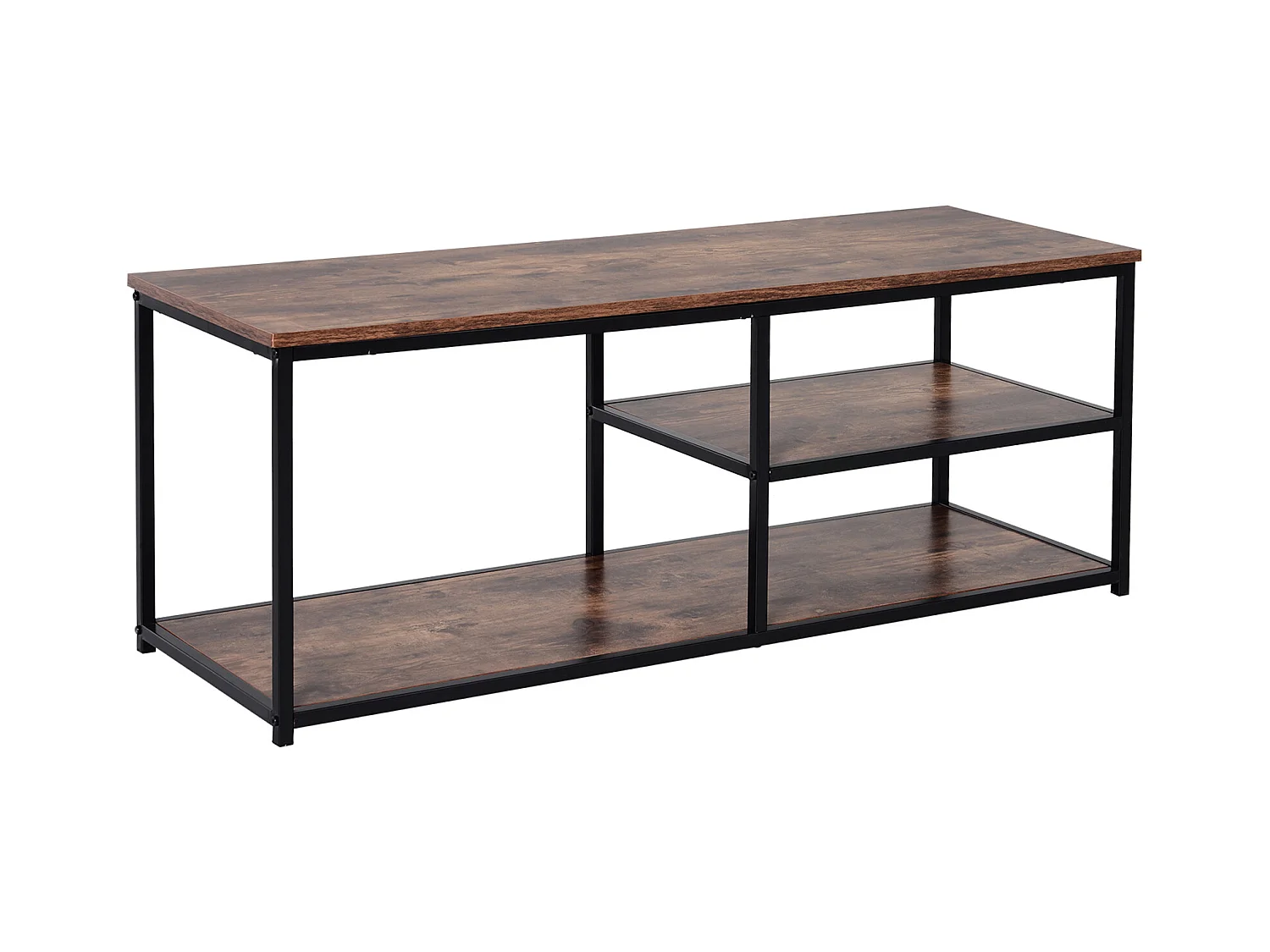 Meuble TV design industriel dim. 120L x 40l x 45H cm grand plateau 2 étagères panneaux particules coloris boisé métal noir