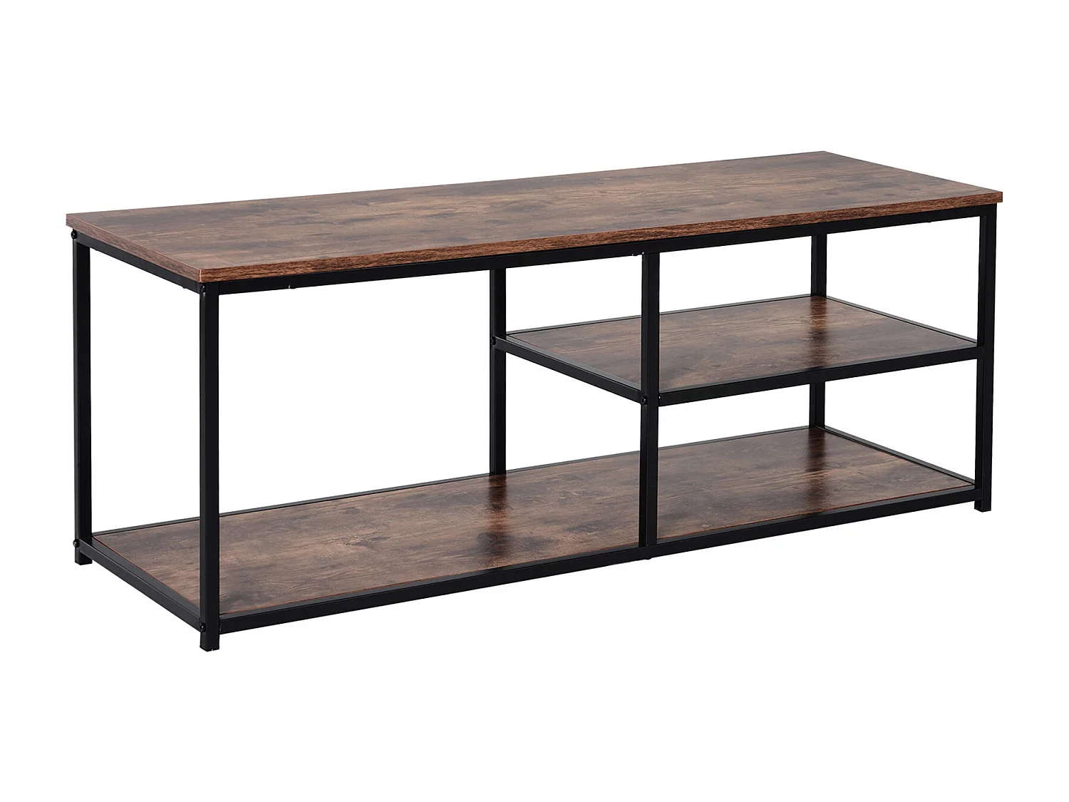 Meuble TV design industriel dim. 120L x 40l x 45H cm grand plateau 2 étagères panneaux particules coloris boisé métal noir