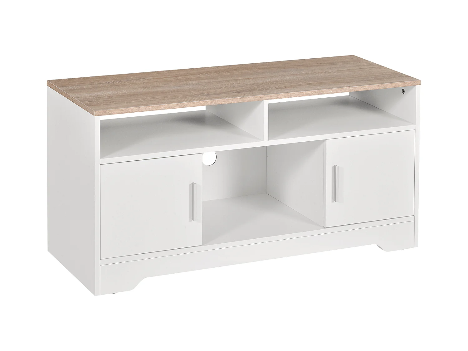 Meuble TV Banc TV en Bois Grand Espace de Rangement avec 2 Compartiments Ouverts 2 Armoires à Porte Une Armoire Ouverte 105 x 40 x 52 cm Blanc