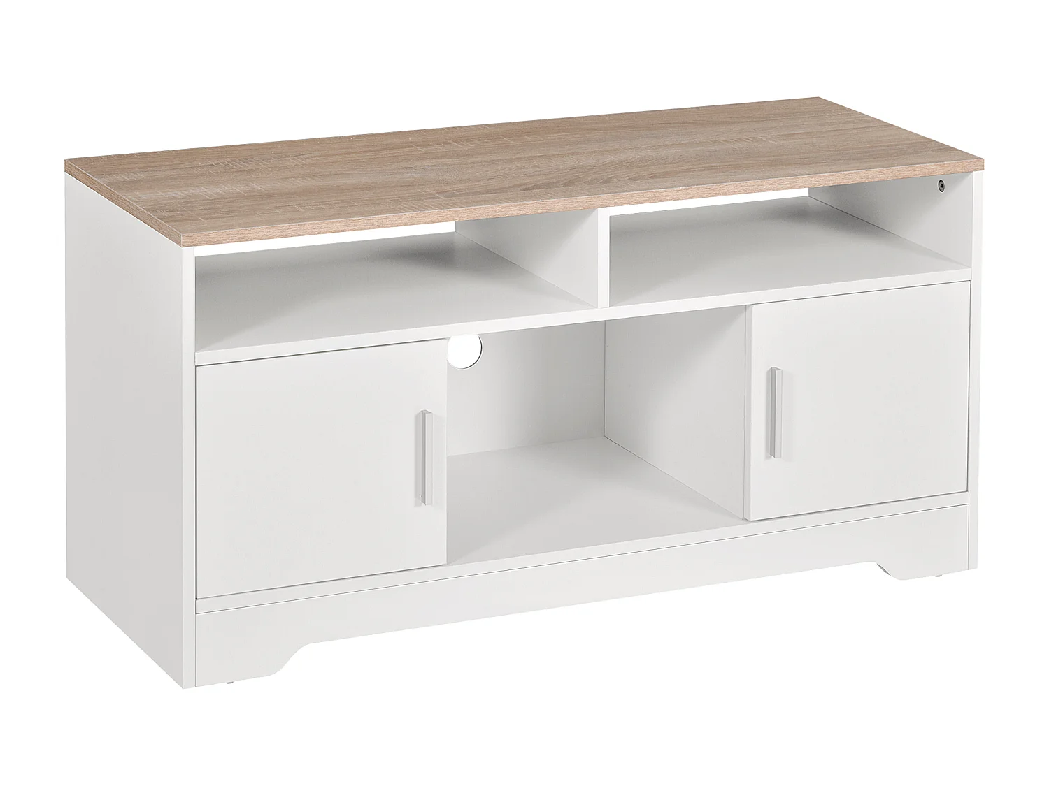 Meuble TV Banc TV en Bois Grand Espace de Rangement avec 2 Compartiments Ouverts 2 Armoires à Porte Une Armoire Ouverte 105 x 40 x 52 cm Blanc