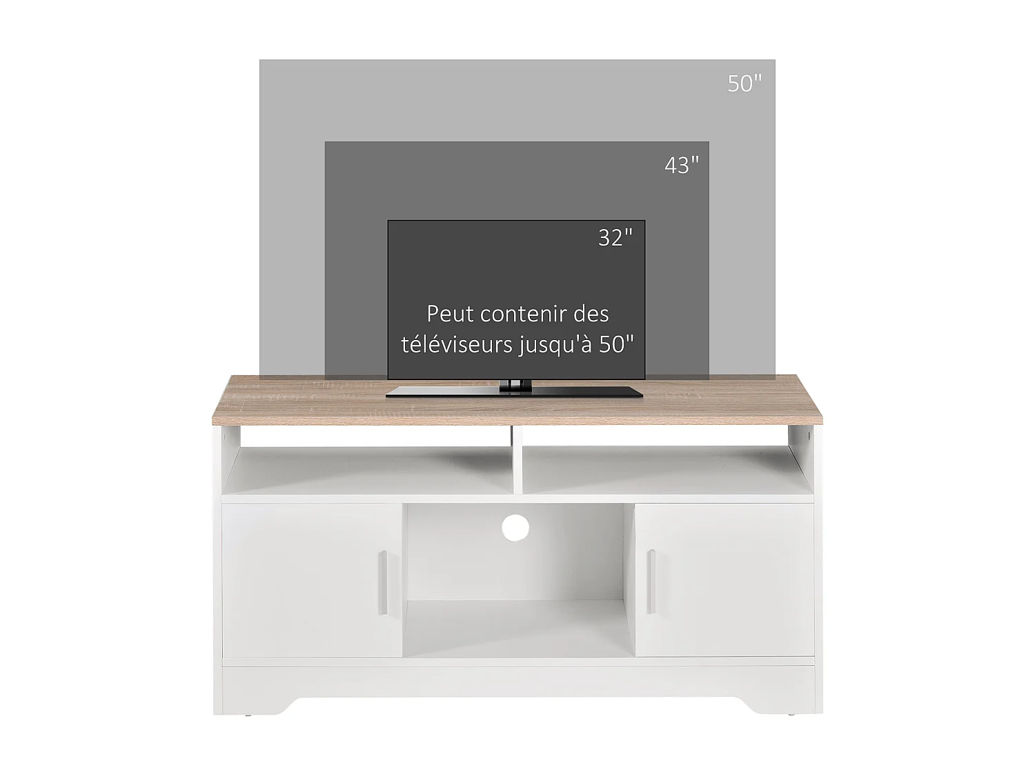 Meuble TV Banc TV en Bois Grand Espace de Rangement avec 2 Compartiments Ouverts 2 Armoires à Porte Une Armoire Ouverte 105 x 40 x 52 cm Blanc