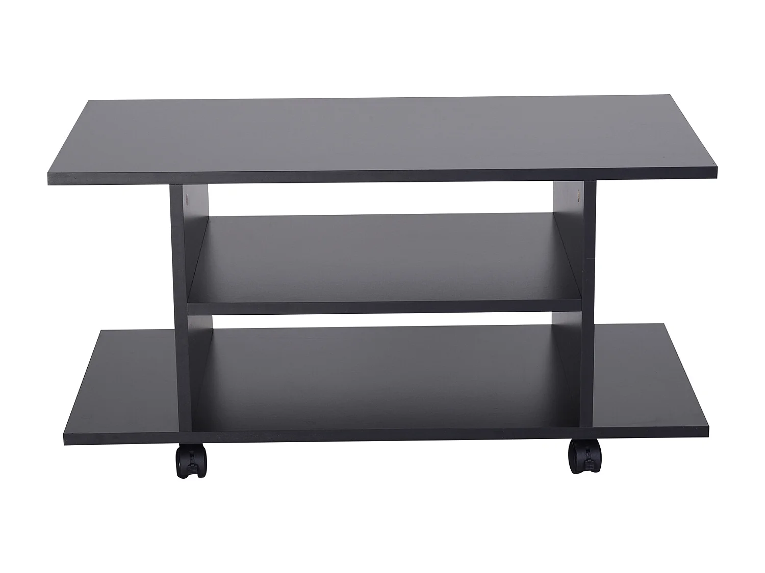 Meuble tv bas table basse a roulettes en panneaux de particules noir