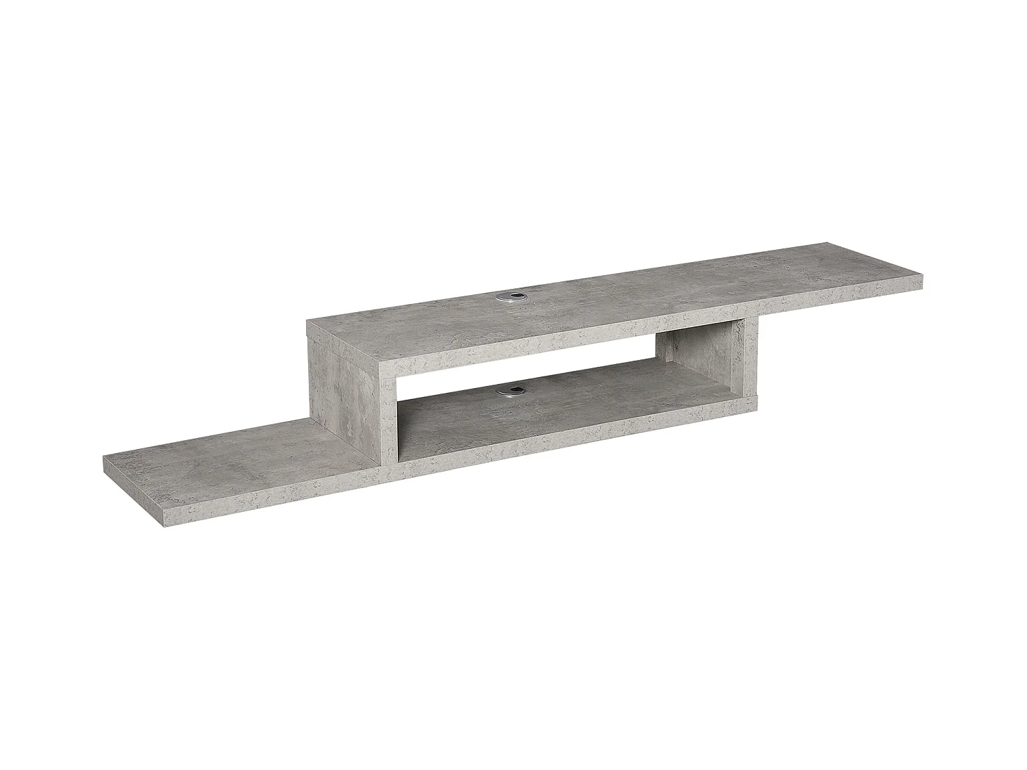 Meuble TV mural flottant design - étagère murale flottante - niche, passe-fils - panneaux particules effet béton ciré