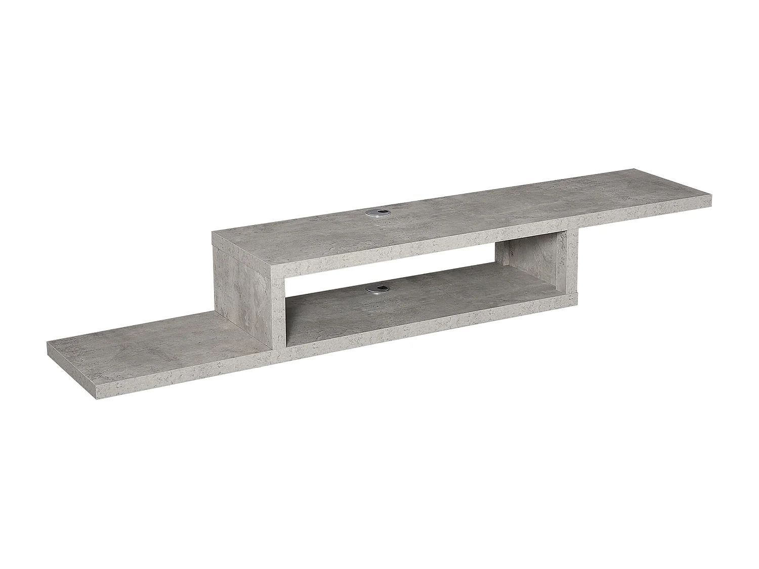 Meuble TV mural flottant design - étagère murale flottante - niche, passe-fils - panneaux particules effet béton ciré