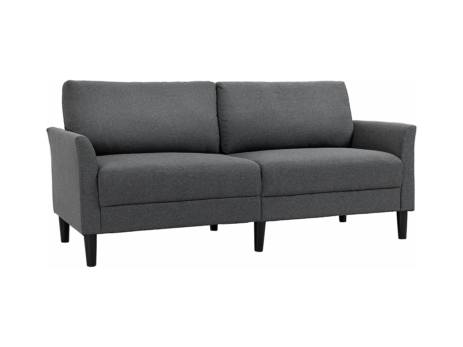 Canapé 2 places style contemporain assises larges profondes accoudoirs courbés piètement effilé bois hévéa noir polyester gris foncé