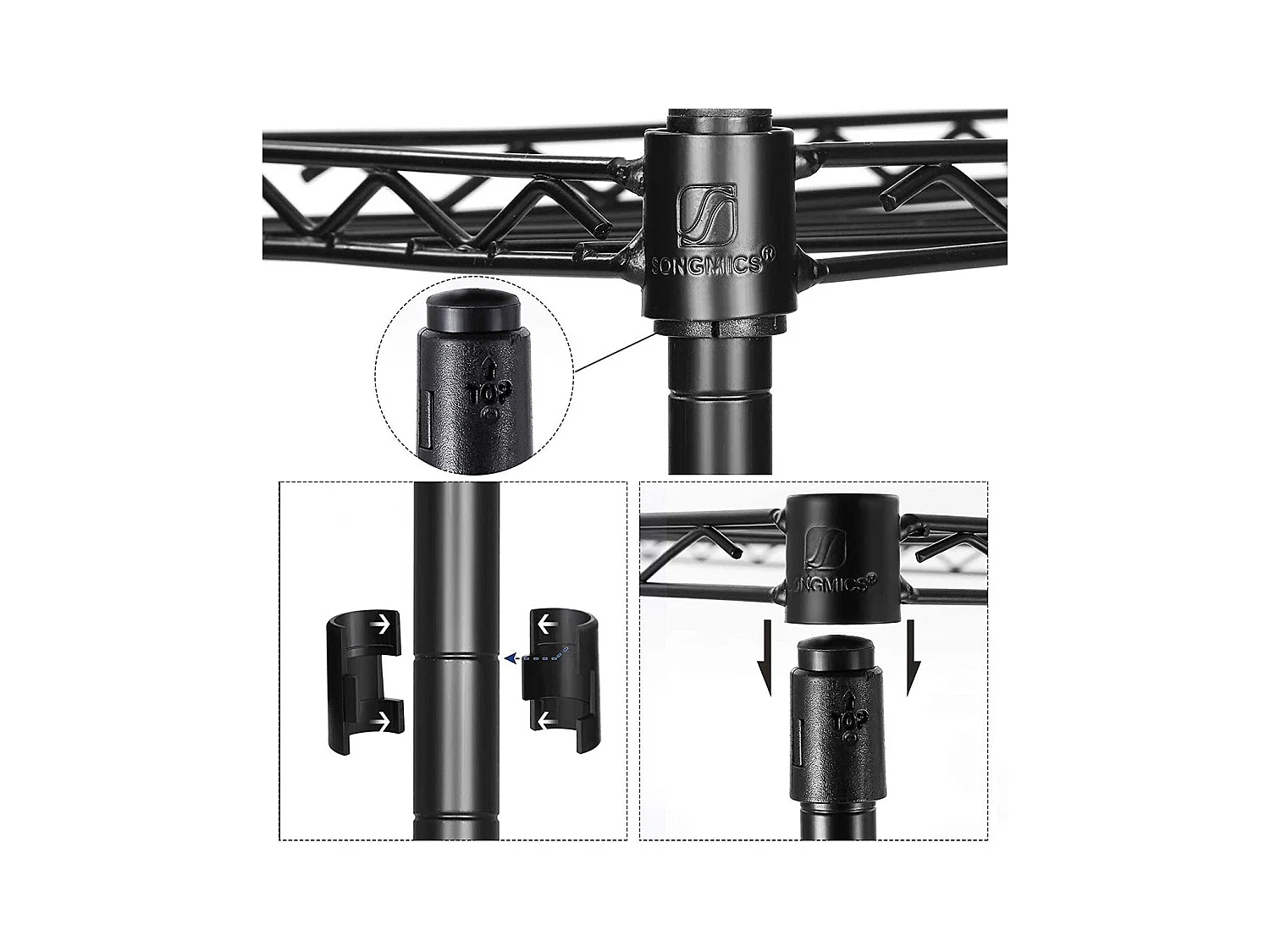 Étagère en métal noir avec grille de rangement modulable - L30 x H121 cm