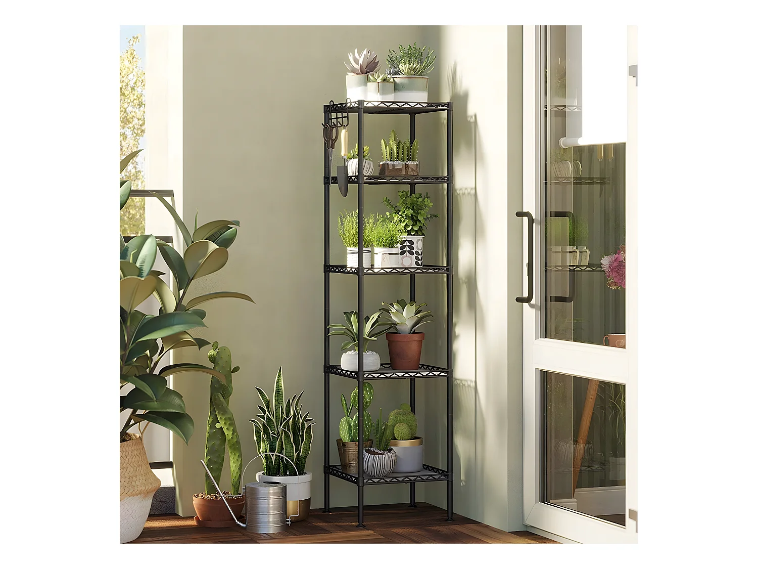 Schwarzes Metallregal mit verstellbarem Ablagegitter - L30 x H121 cm