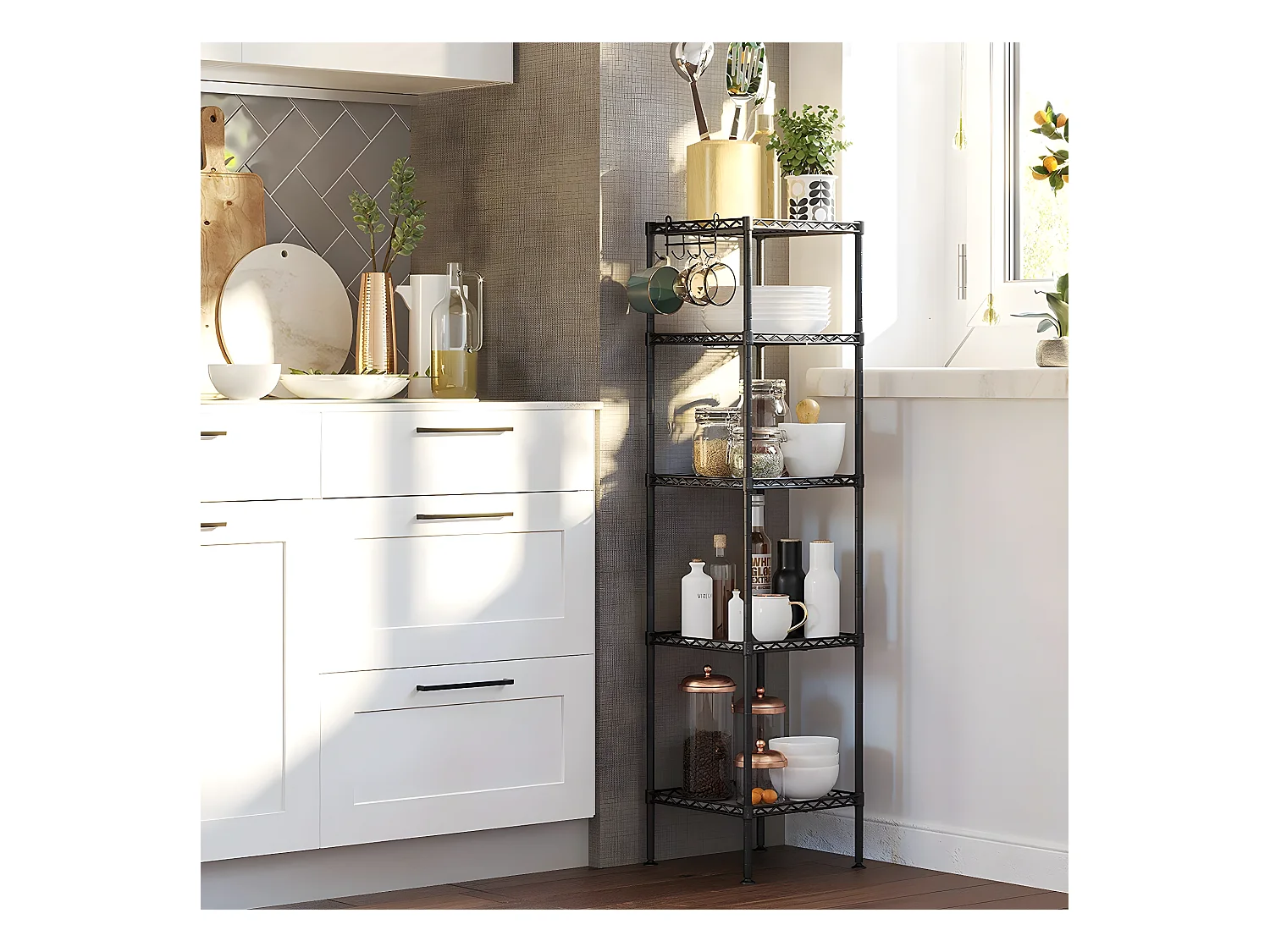 Schwarzes Metallregal mit verstellbarem Ablagegitter - L30 x H121 cm