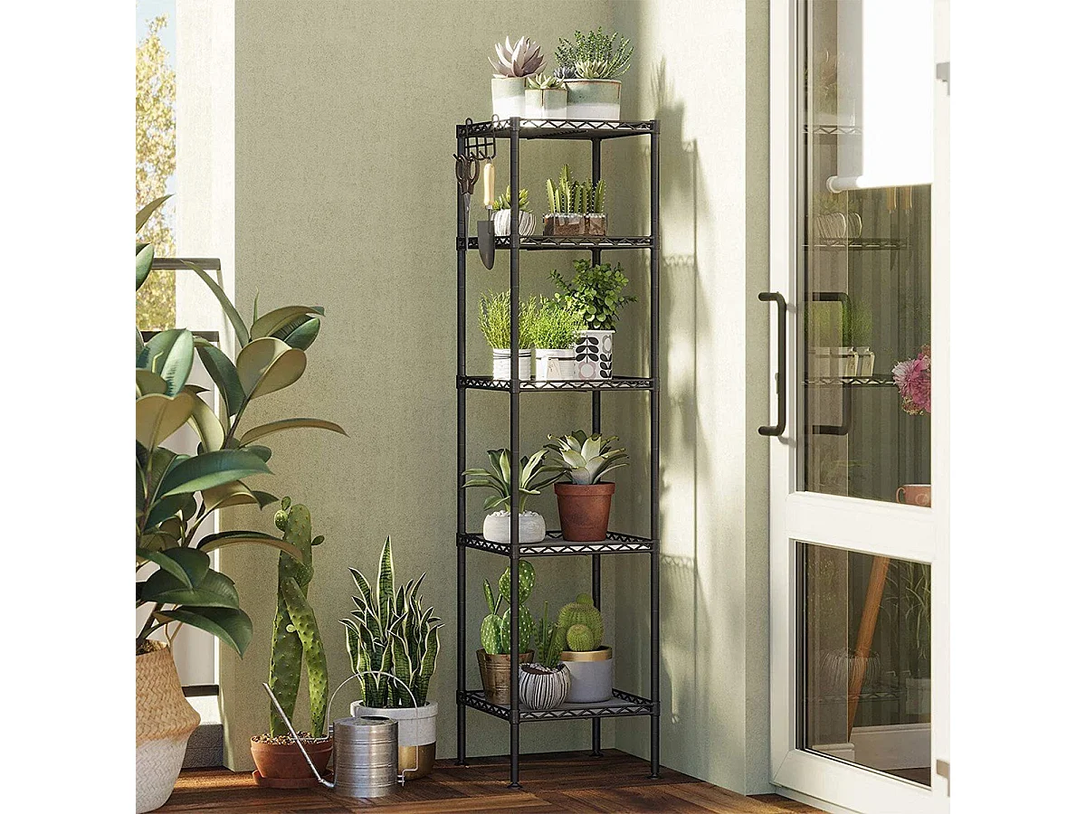 Étagère en métal noir avec grille de rangement modulable - L30 x H121 cm