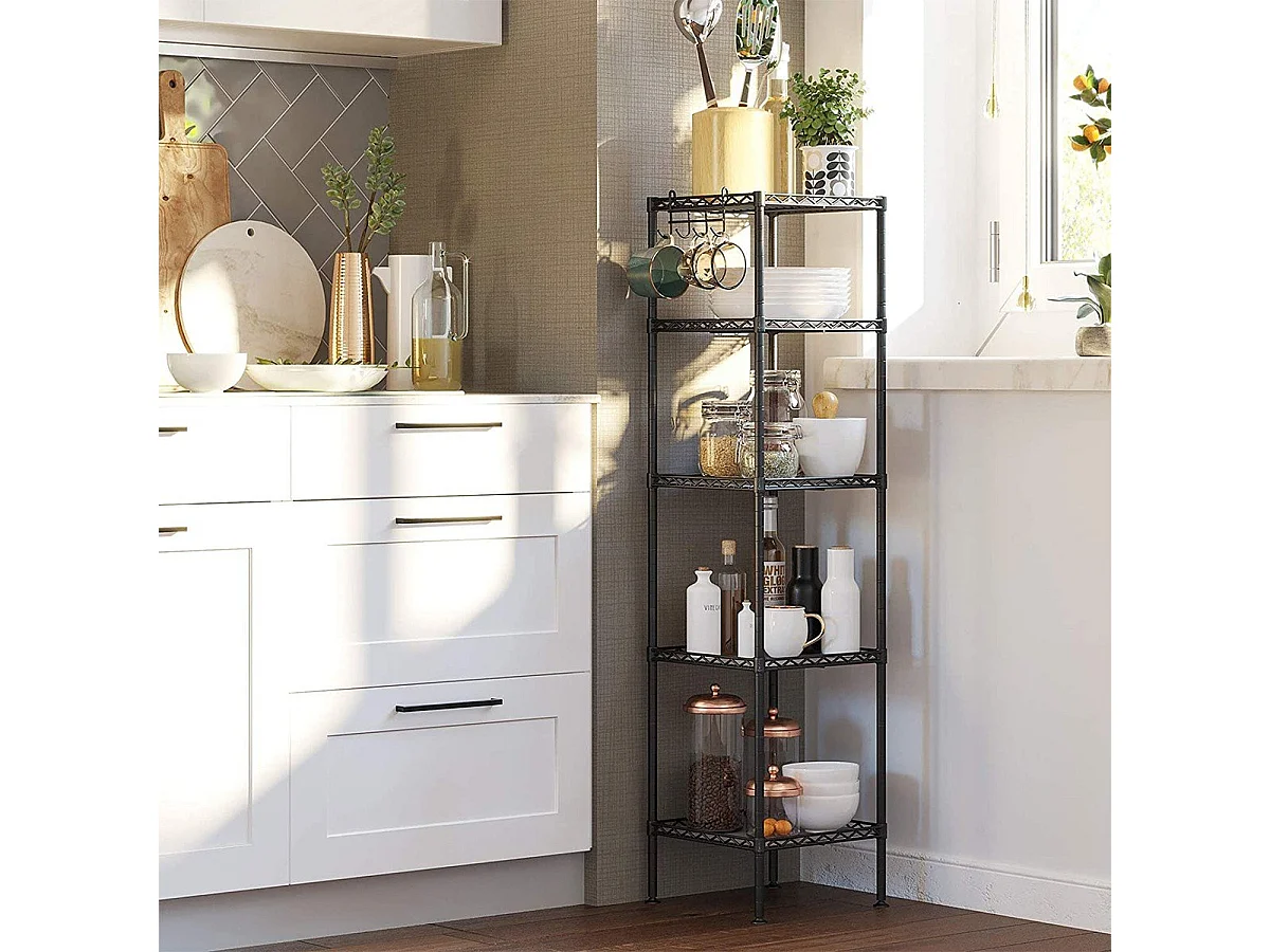 Étagère en métal noir avec grille de rangement modulable - L30 x H121 cm