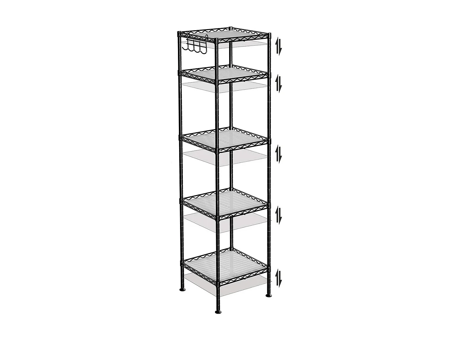 Étagère en métal noir avec grille de rangement modulable - L30 x H121 cm