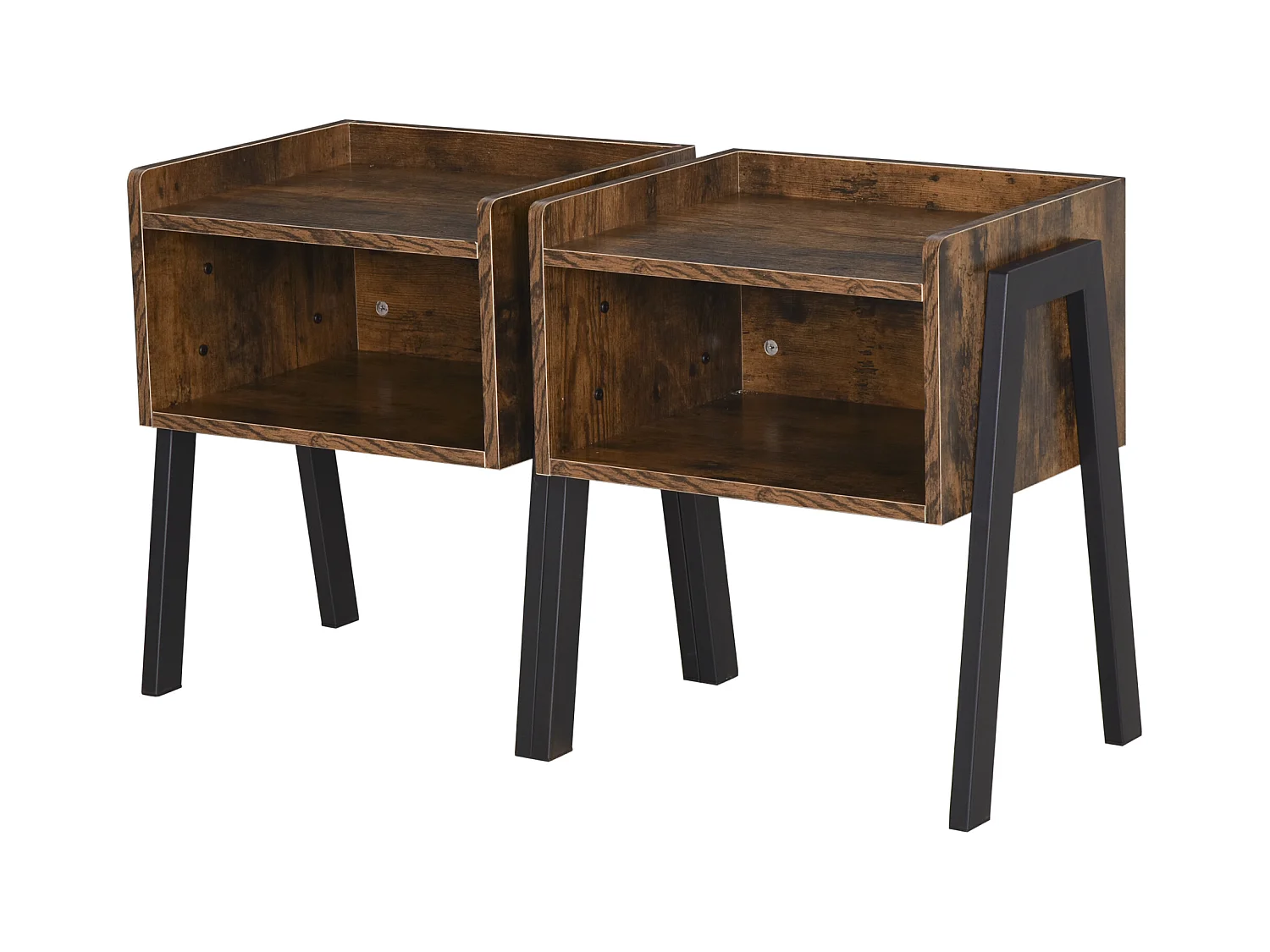 Tables de chevet style industriel - lot de 2 tables de nuit - meubles empilables - panneaux particules aspect vieux bois métal noir