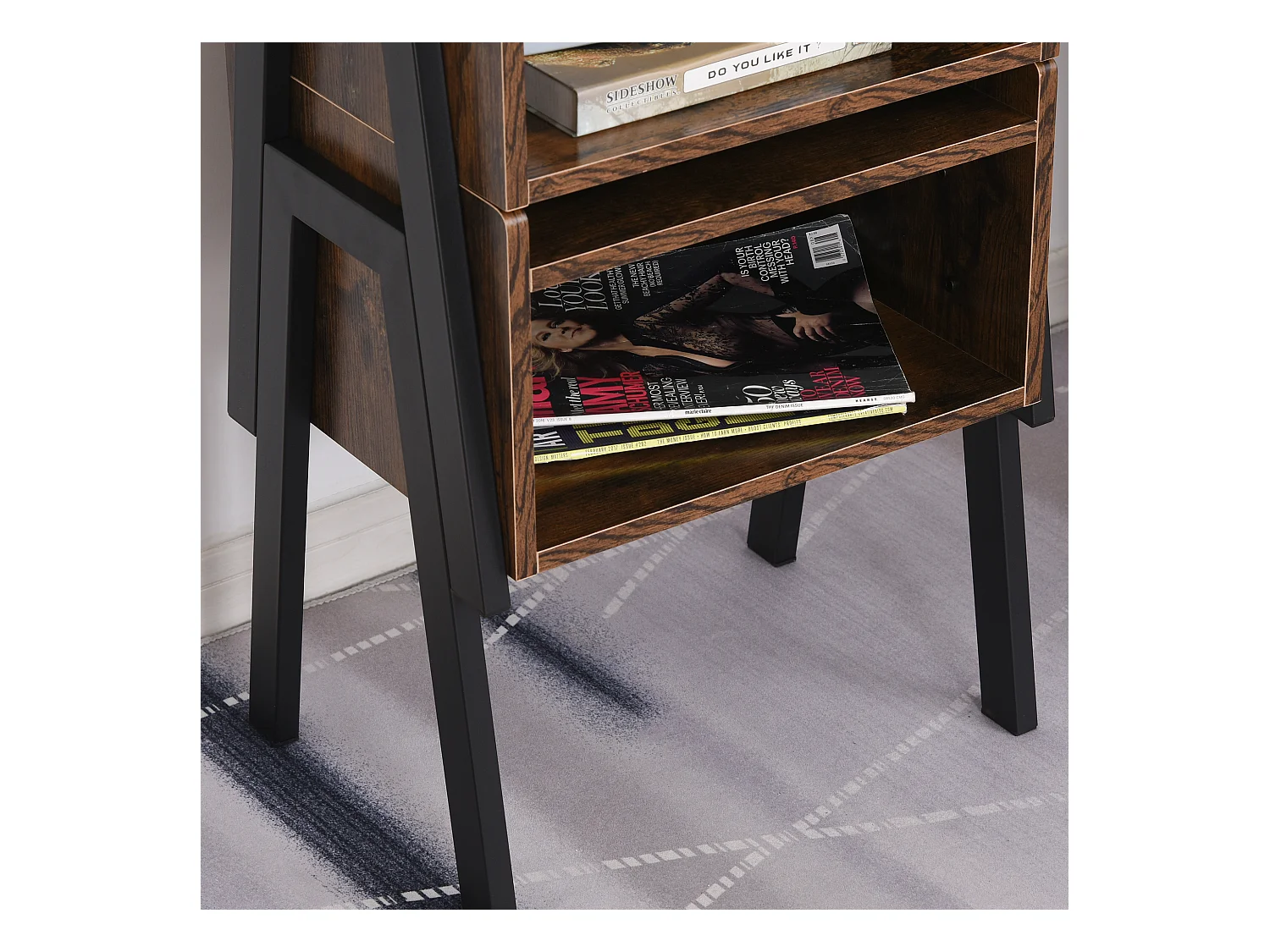 Tables de chevet style industriel - lot de 2 tables de nuit - meubles empilables - panneaux particules aspect vieux bois métal noir