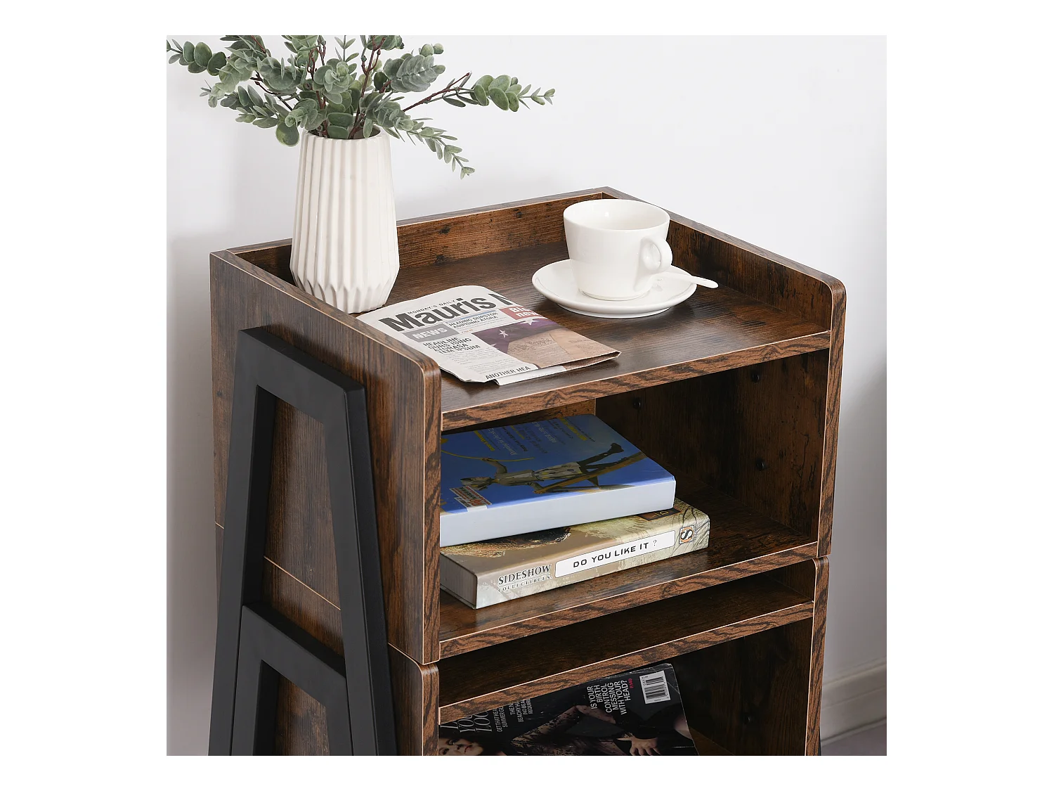 Tables de chevet style industriel - lot de 2 tables de nuit - meubles empilables - panneaux particules aspect vieux bois métal noir