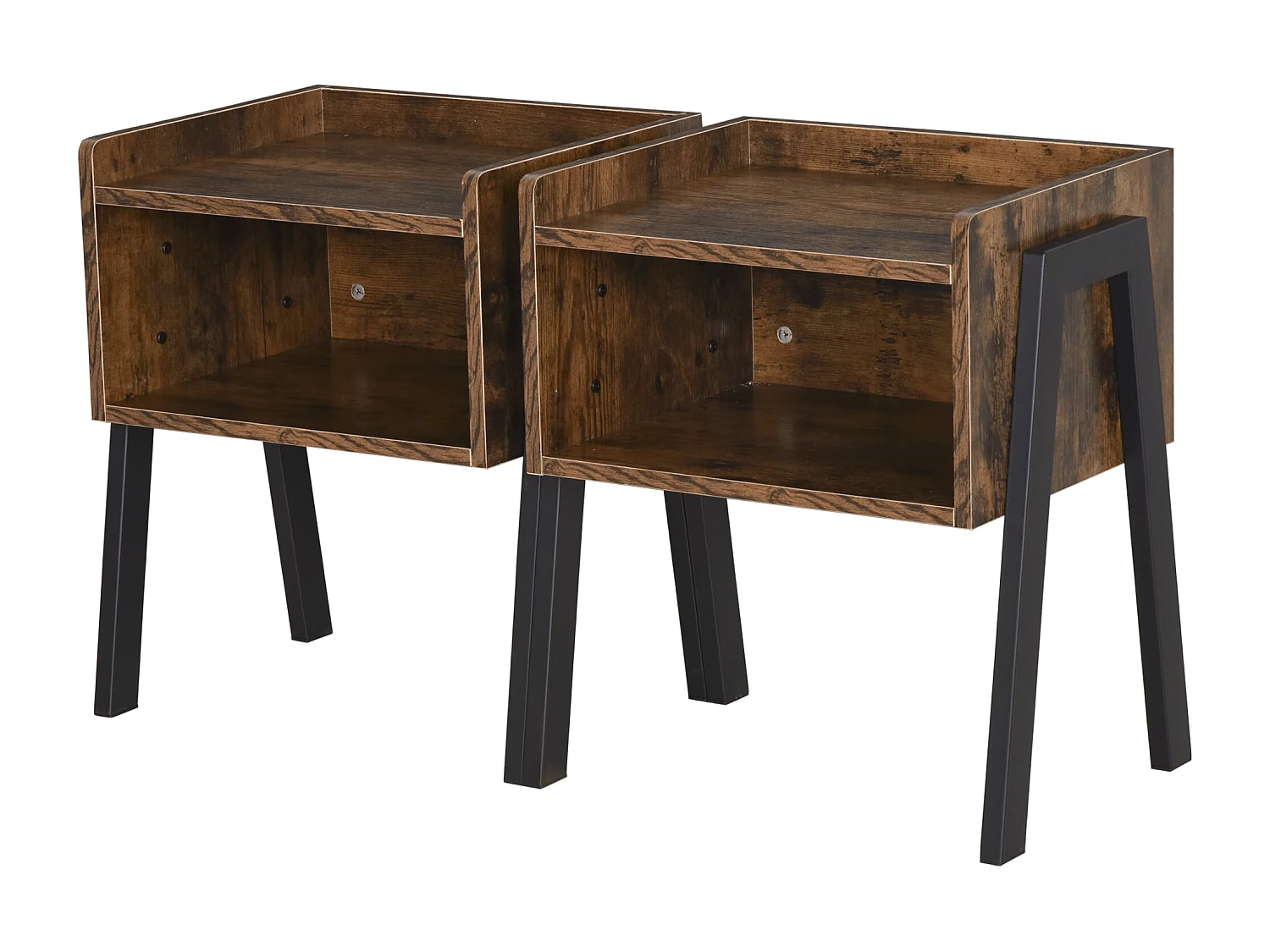 Tables de chevet style industriel - lot de 2 tables de nuit - meubles empilables - panneaux particules aspect vieux bois métal noir