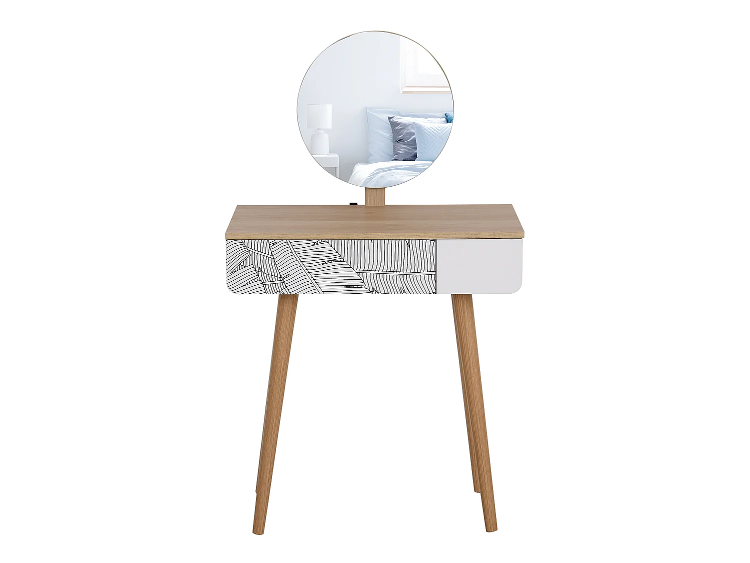 Coiffeuse table de maquillage design scandinave tiroir et grand miroir dim. 70 x 39 x 119-128 cm
