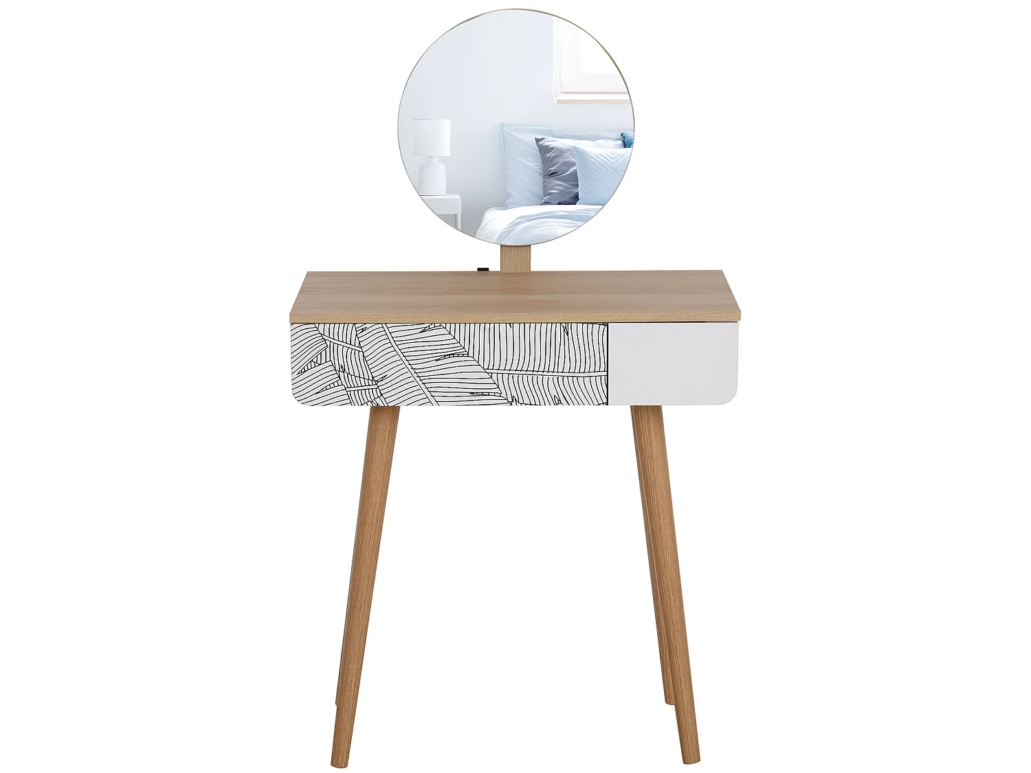 Coiffeuse table de maquillage design scandinave tiroir et grand miroir dim. 70 x 39 x 119-128 cm