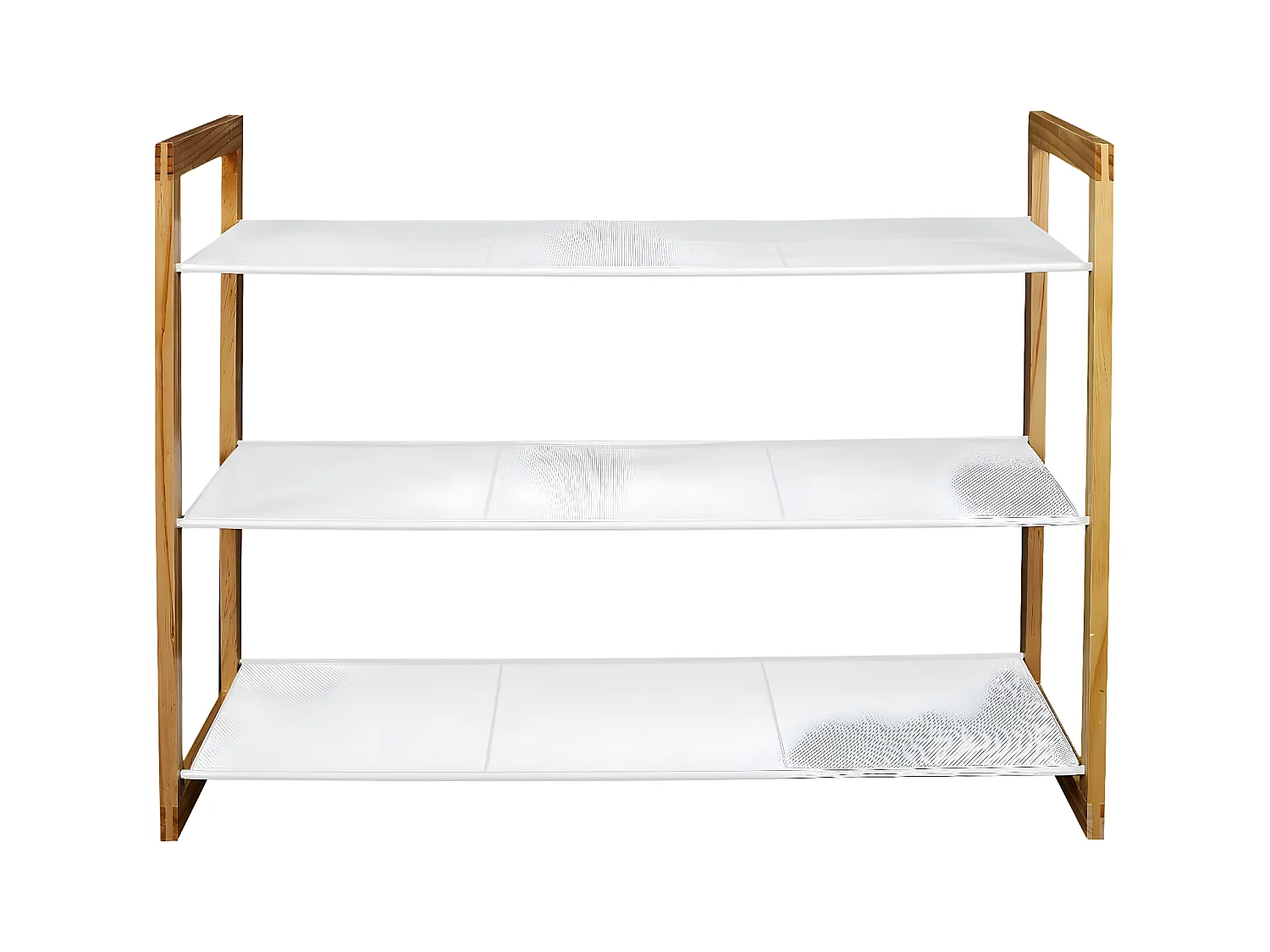 LOVIA - Meuble à Chaussures 3 Etages Métal Blanc et Bois