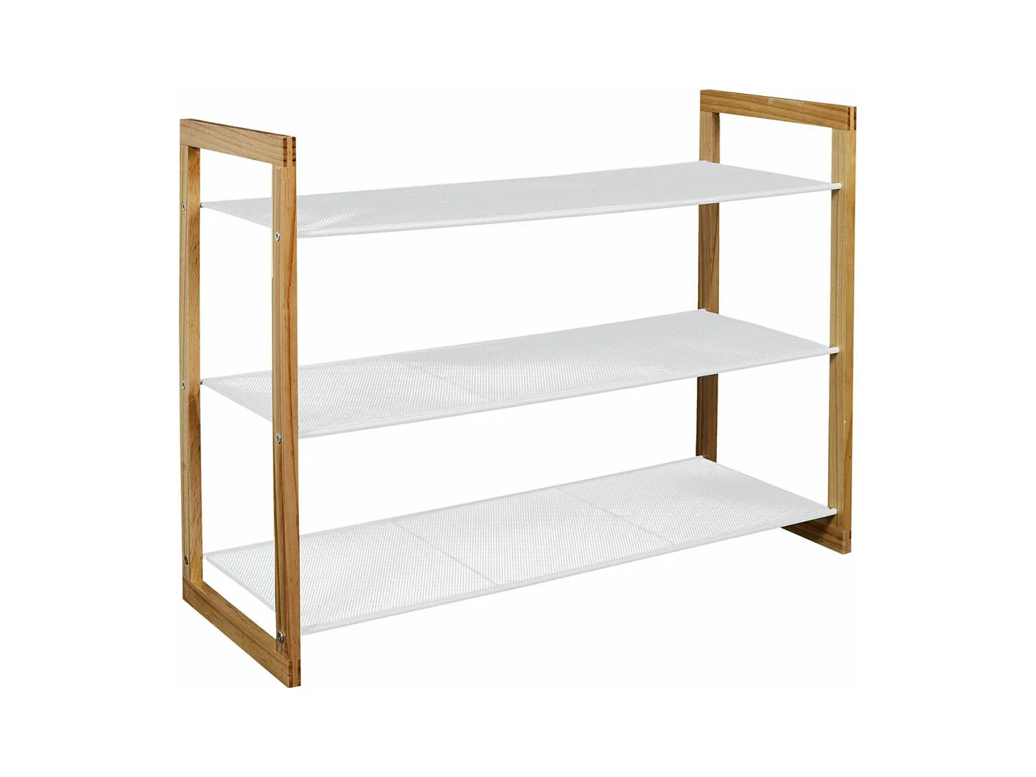 LOVIA - Meuble à Chaussures 3 Etages Métal Blanc et Bois