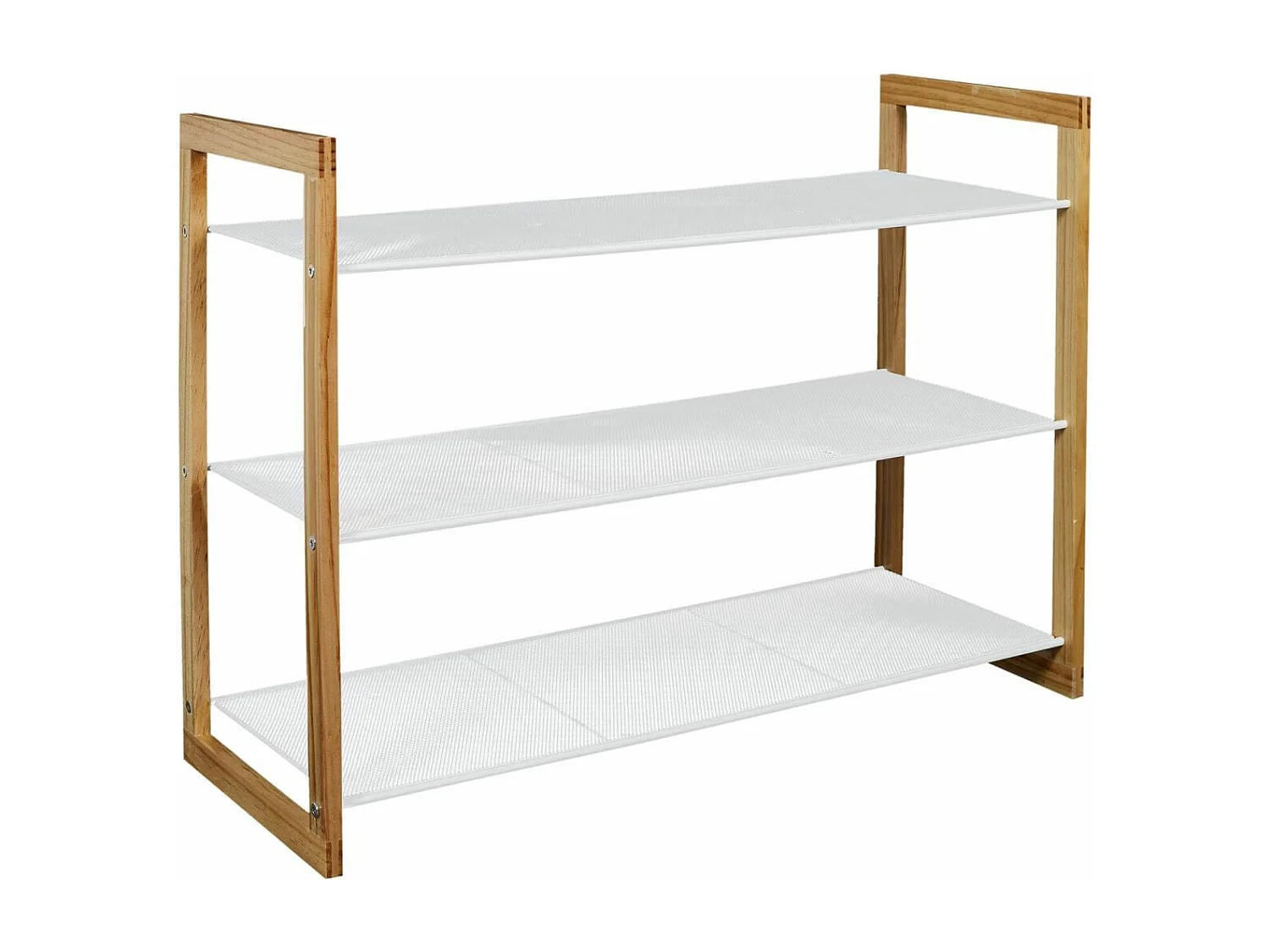 LOVIA - Meuble à Chaussures 3 Etages Métal Blanc et Bois