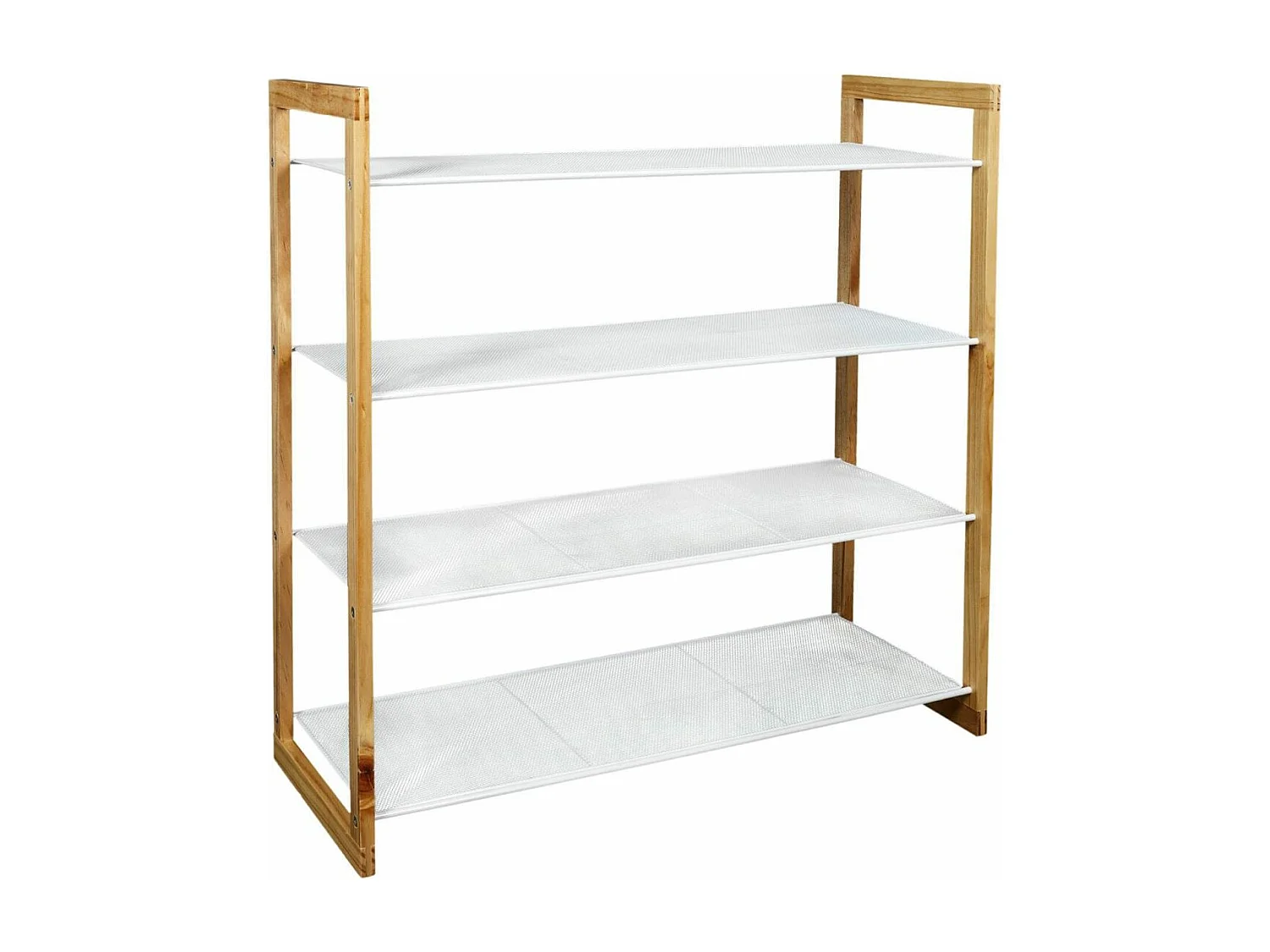 LOVIA - Meuble à Chaussures 4 Etages Métal Blanc et Bois