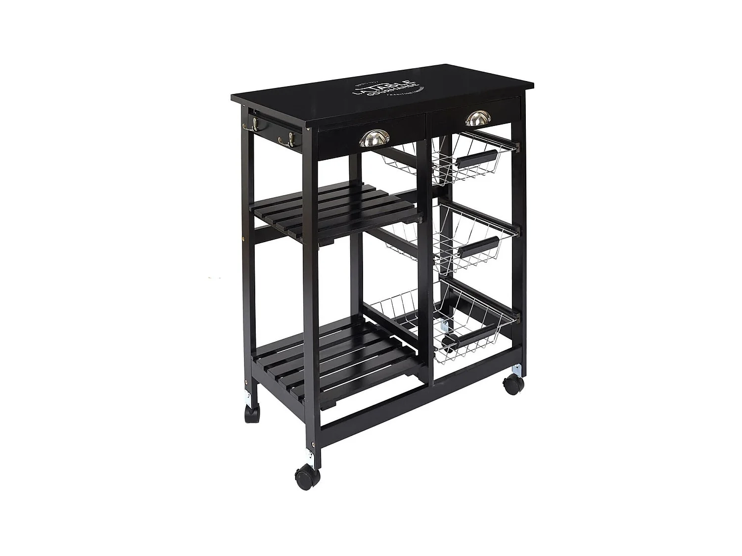 DRAGAN - Desserte à Roulettes Noire Multi-Rangement