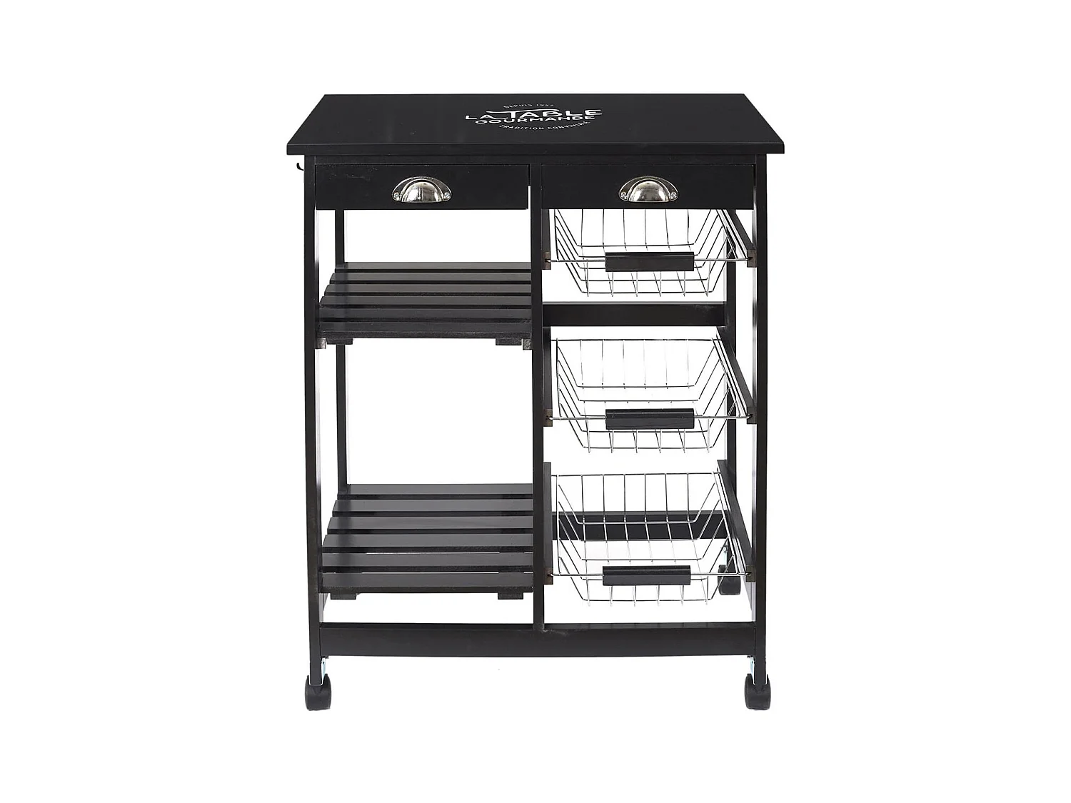 DRAGAN - Desserte à Roulettes Noire Multi-Rangement